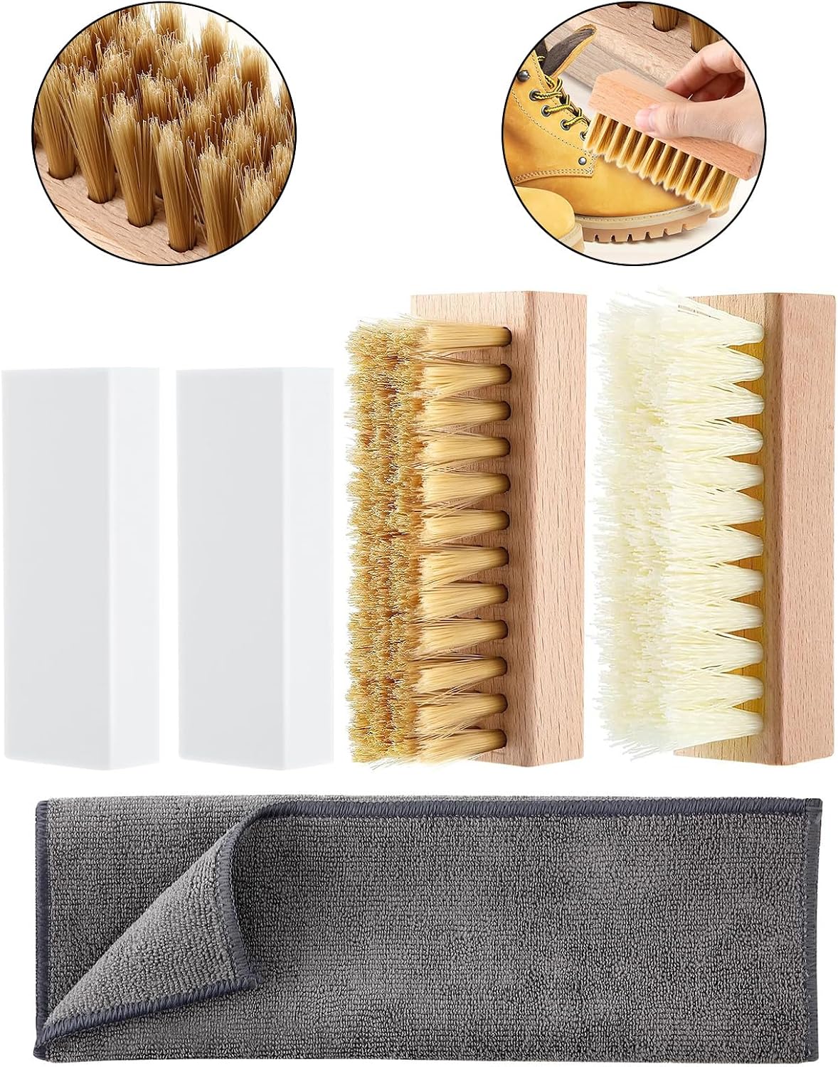 5 Piece Leather Nubuck Care Tools Set for Shoes Bags Furniture with Natural Washing Equation Natural with Accessories
