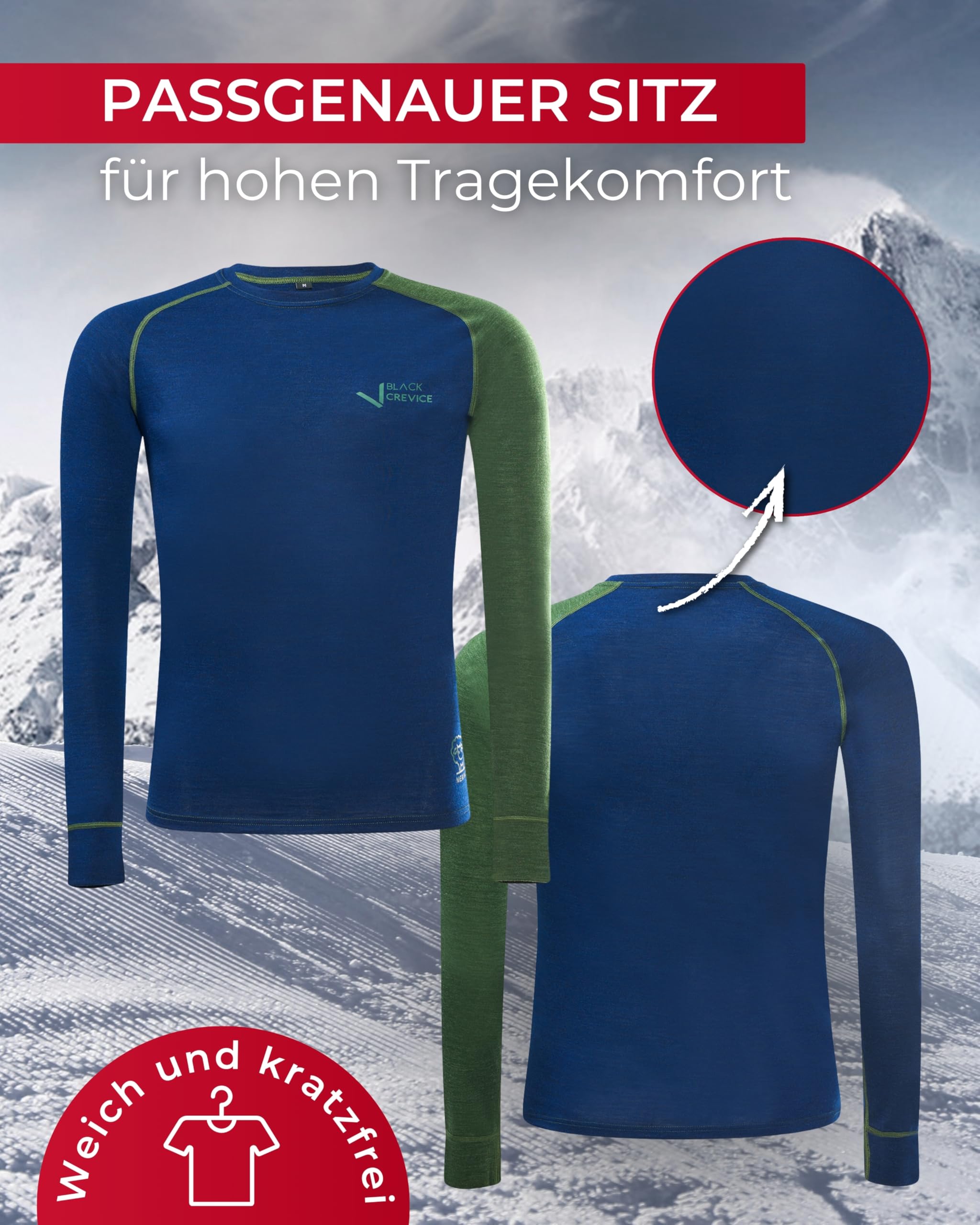 Black Crevice Herren Langarmshirt aus Merino Wolle
