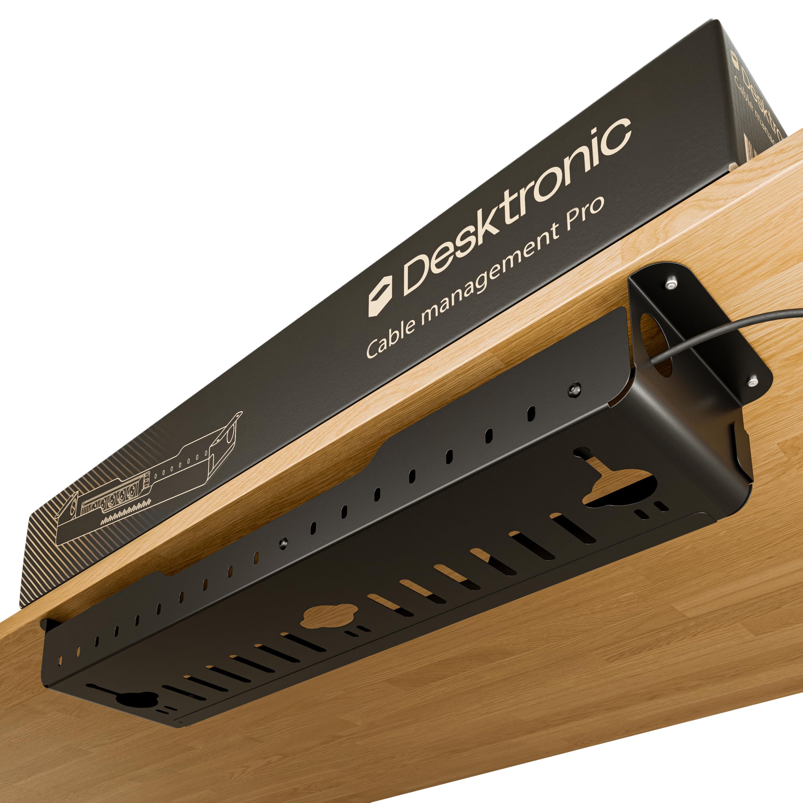 Bandeja Organizadora de Cables Bajo Escritorio Cable Management Pro con Regleta de Enchufes, Organizador de Cables de Acero con Tapa Magnética, Diseño Ventilado, Fácil Instalación