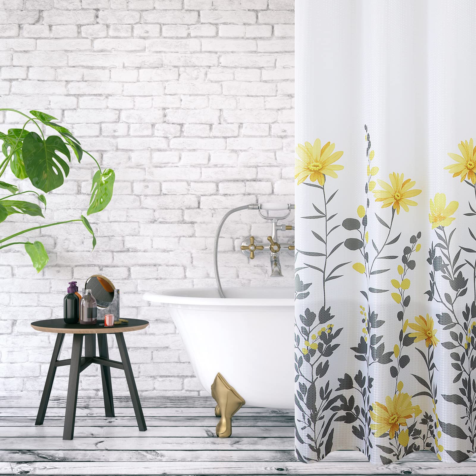 Lunerfex Duschvorhang „Ocean“ – Blumen-Boho-Design, Wasserdicht, 182,9×182,9 Cm Inkl. 12 Haken