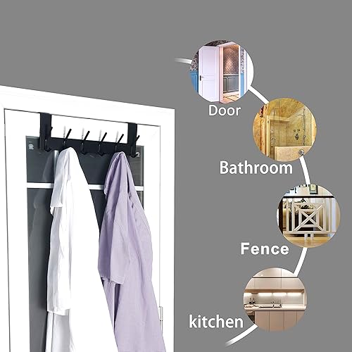 Miniatura 5 de Dseap Percha para colgar sobre la puerta, 6 ganchos para colgar ropa, sombrero, toalla, negro, 2 paquetes