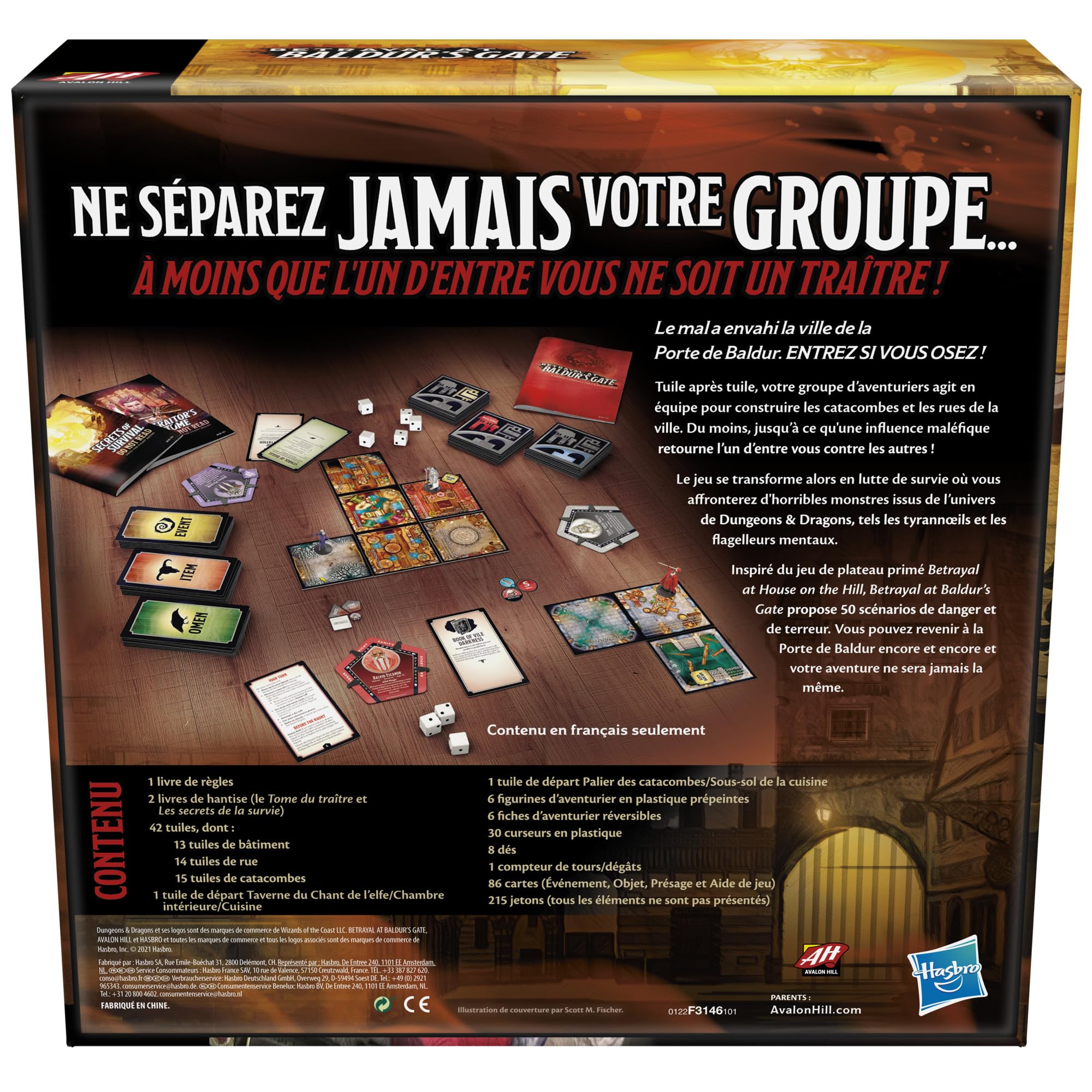 Avalon Hill Betrayal at Baldur's Gate, modułowa gra planszowa heroiczna fantasy z ukrytym zdrajcą, od 12 lat - wersja francuska