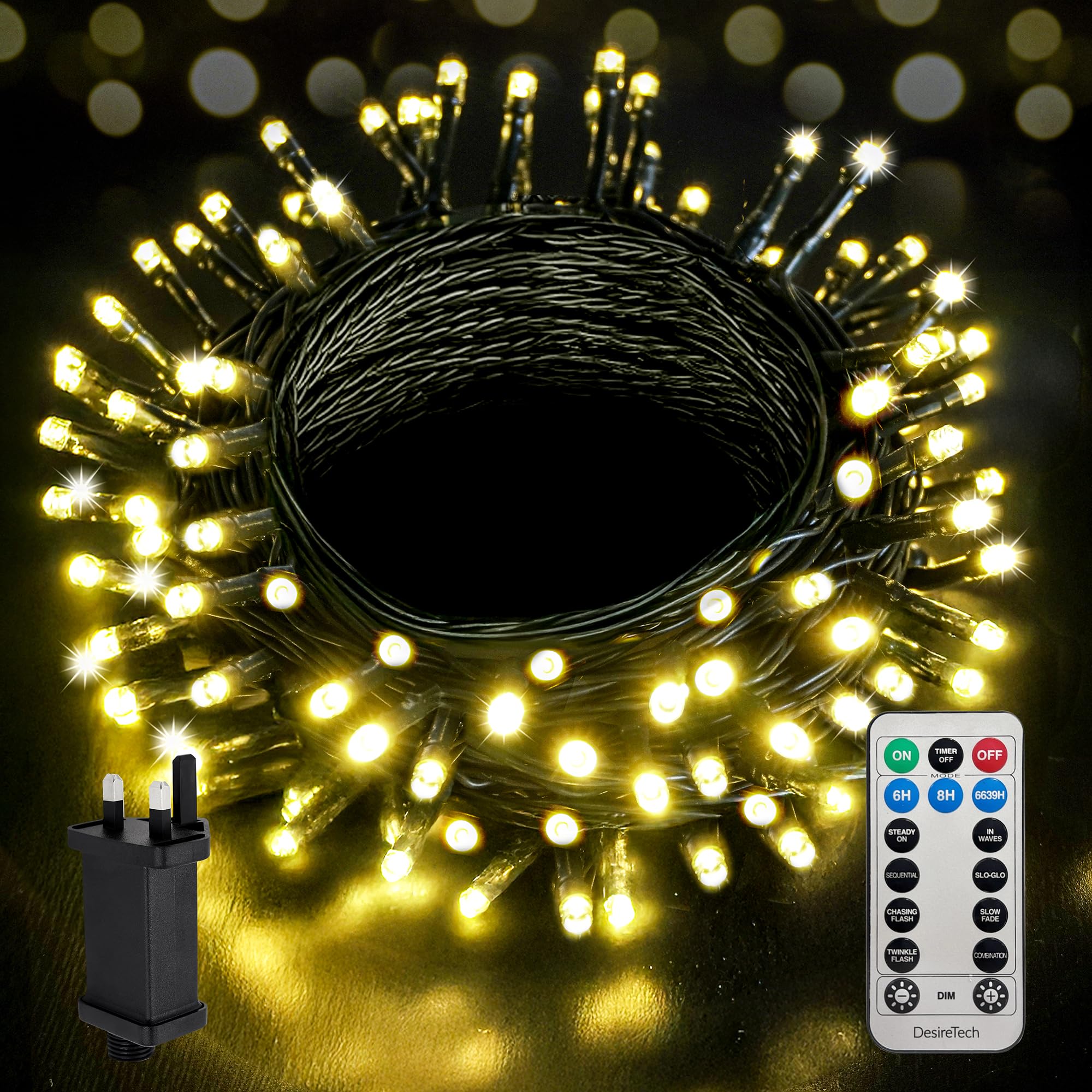 Keplin (Warm, 20 Mm) Desiretech Christmas Tree Lights Outdoor Waterproof Plug-In String Lights, Remote Control, 8 Modes, Cool White Lights For Indoo & Outdoo