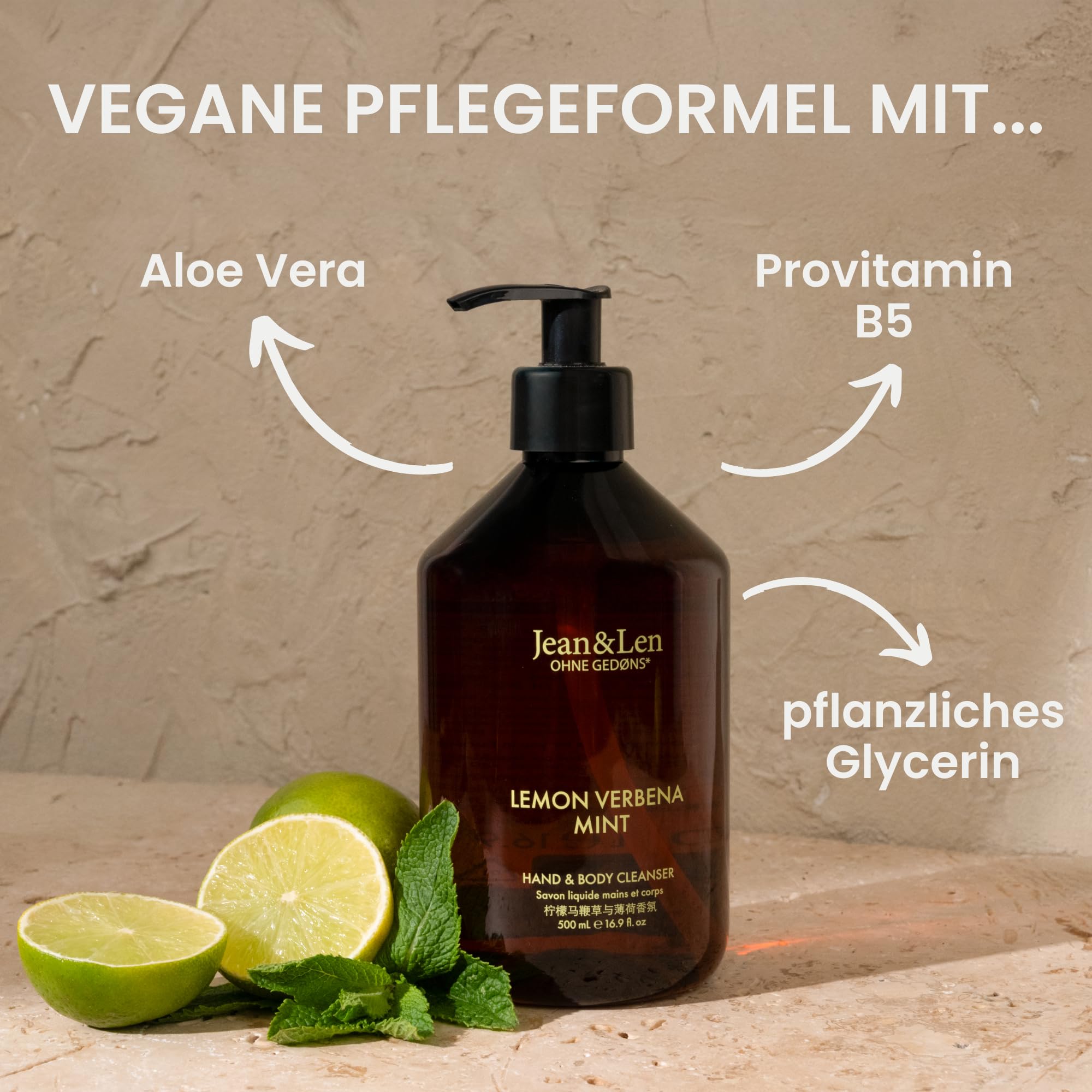 Jean & Len Hand and Body Cleanser Lemon Verbena and Mint - Image 3