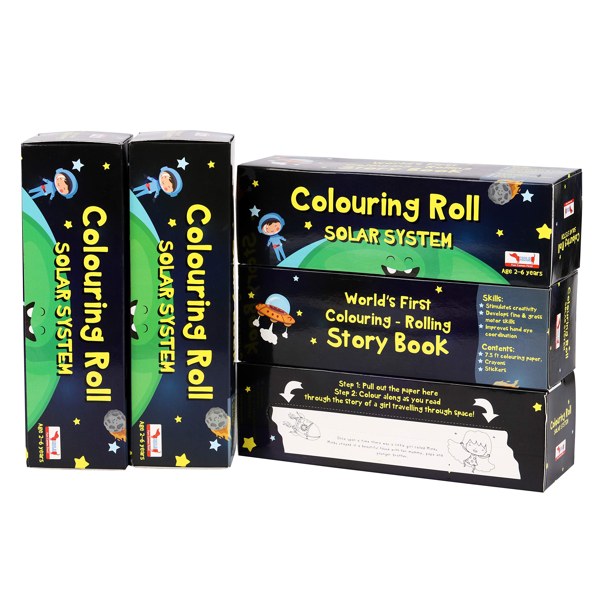 CocoMoco Kids Solar System Colouring Roll Story Book for Kids Wall, Educational Toy Kit Birthday Return Gift for 2-3, 4-5 Years Boys Girls, (Pack of 5)