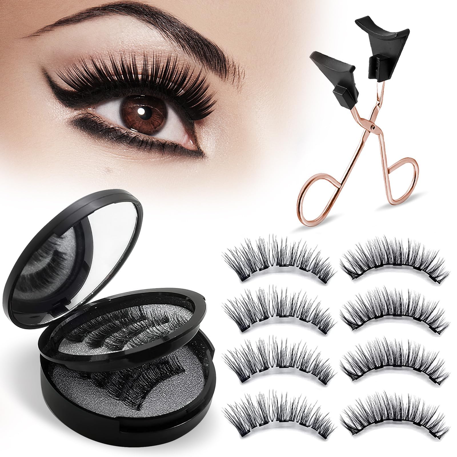 Magnetic Eyelashes, 3D Natural Look False Lashes No Glue, Light Weight & Reusable Magnetic Eyelashes without Eyeliner