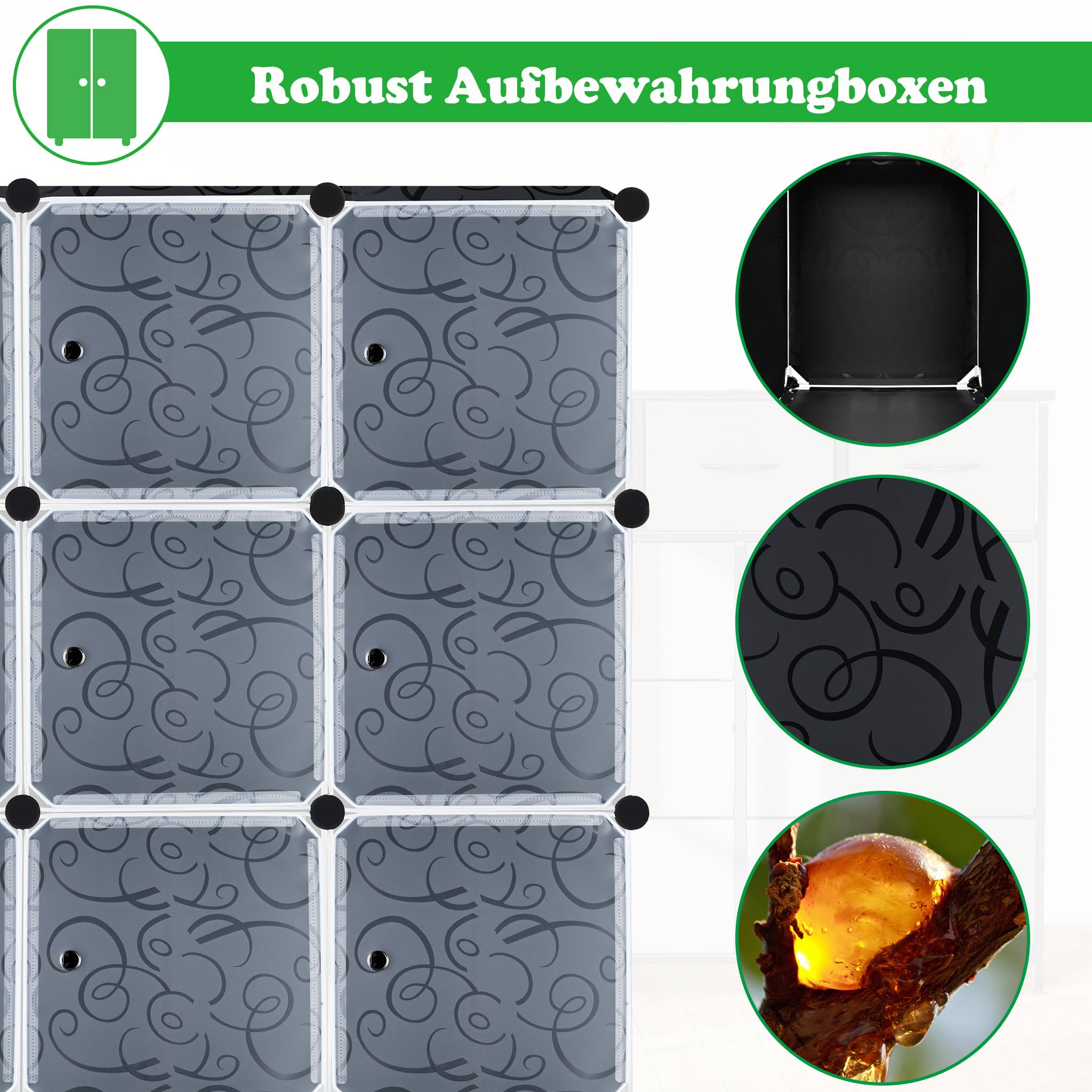 SUBTLETY Système d'étagères de penderie en plastique PP - Avec portes - 145 x 37 x 178 cm - Armoire de rangement pour vêtements, chaussures, livres, jouets (noir, 20 compartiments)
