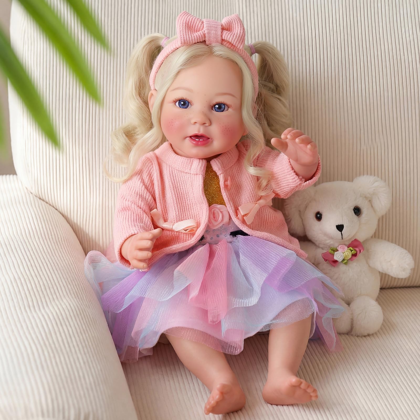 BABESIDE Reborn Baby Dolls - 20 Inch Handmade Realistic Doll with Long Grey Hair - Newborn Girl with Toy Accessories for Kids Age 3+