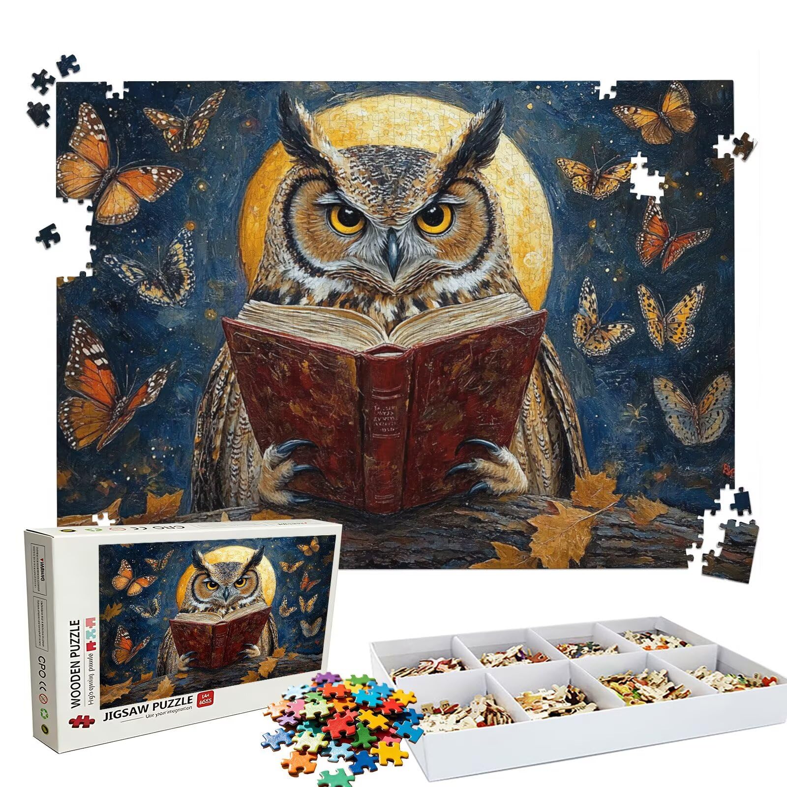 Puzzle 2000 Pezzi gufo luna, Puzzle 2000 Pièces Challenge Impossible, Puzzles 99.5x70.5 cm Taglia Grande Adulti, Giochi Educativo per Famiglie, Regalo Appassionati Puzzles, Decorazioni Casa W3H-79