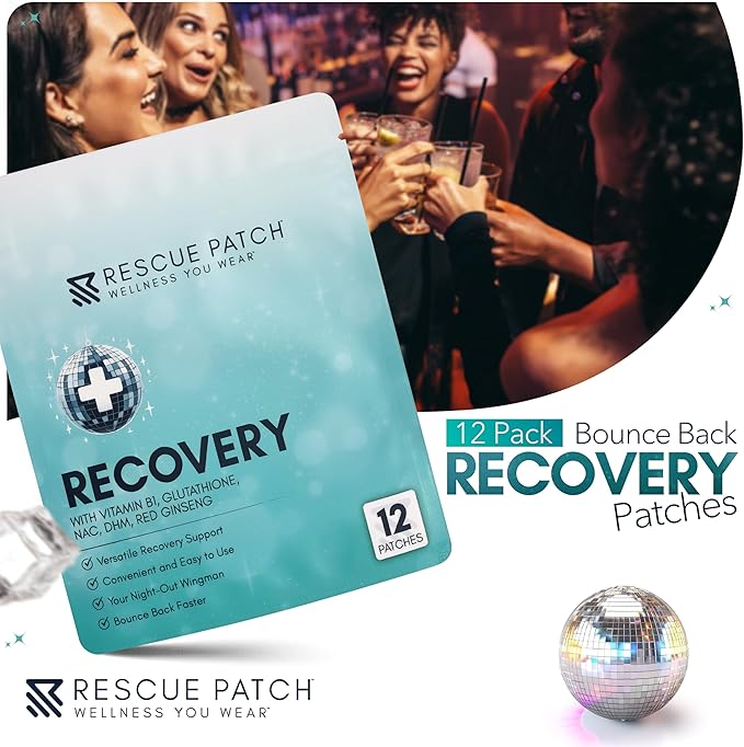 Recovery Patch, Drinking Patches for After Party Relief, Natural Party Recovery Patches for Hydration and Energy Support, All-Natural Ingredients and Vegan (1, 12, Count)