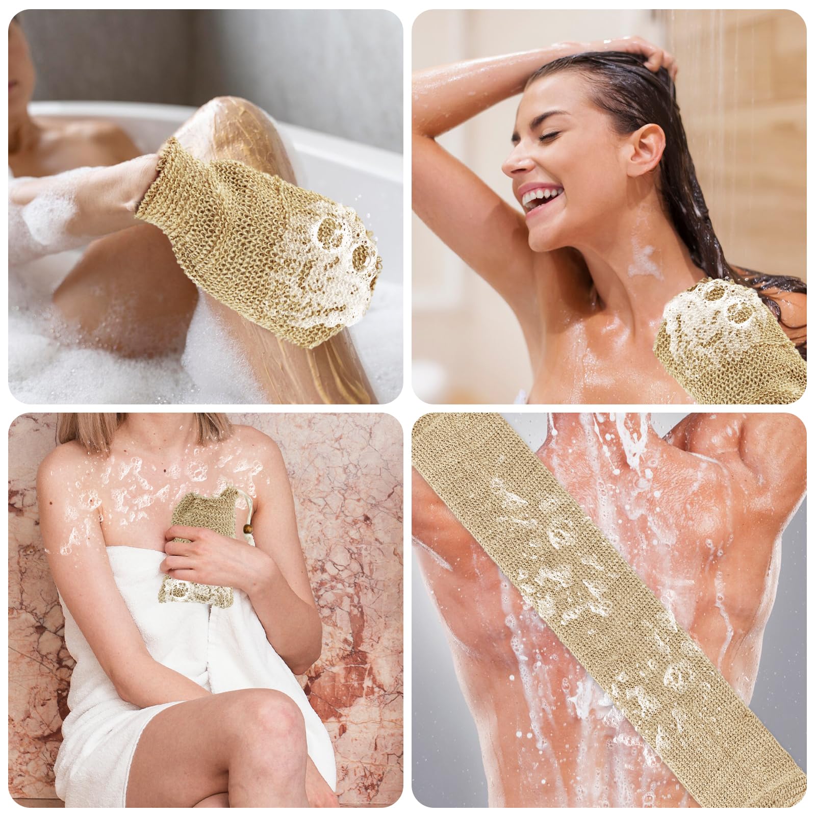 Gant Exfoliant Corps Gant de Crin, Sangle Lave Dos, Sac à Savon Exfoliant en Jute, Lanière Crin Gants Naturel, Accessoires pour le Bain pour Dos Corps Bain Douche Homme Femme