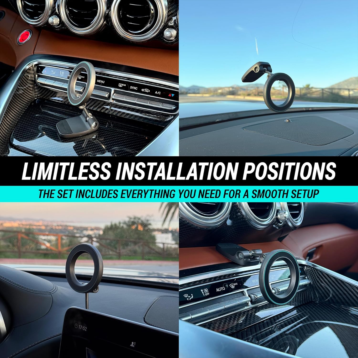 CARMOUNT F2 Adjustable Magnetic Car Mount for iPhone | Dashboard Phone Holder, 360° Rotation & Tilt, Universal & MagSafe Full Metal Magnetic Phone Mount (MagSafe Adjustable)
