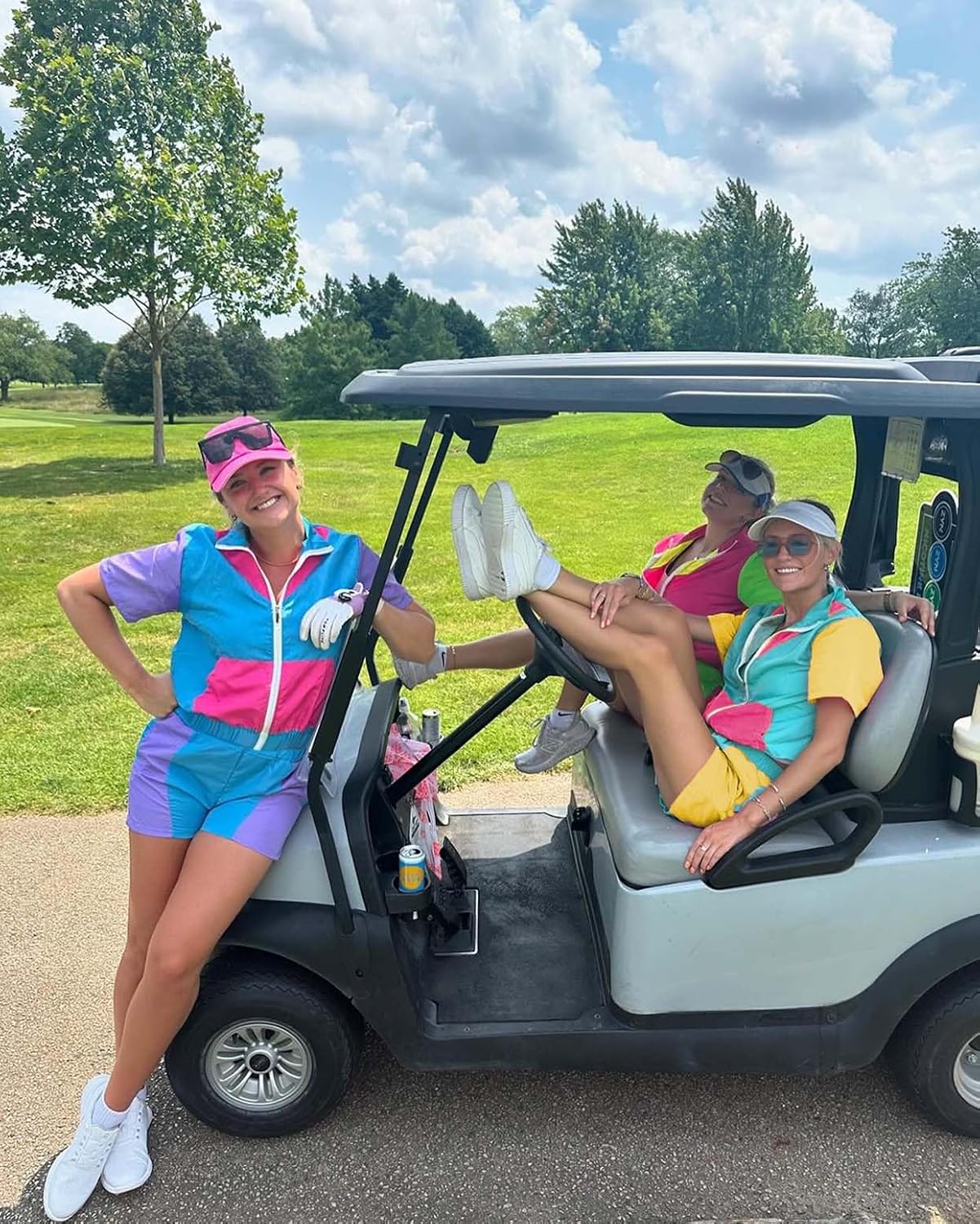 UOUA Women's 80s Color Block Outfits 2 Piece Tracksuit 90s Party Costume Summer Zip Up Windbreaker & Short Sets - Image 6