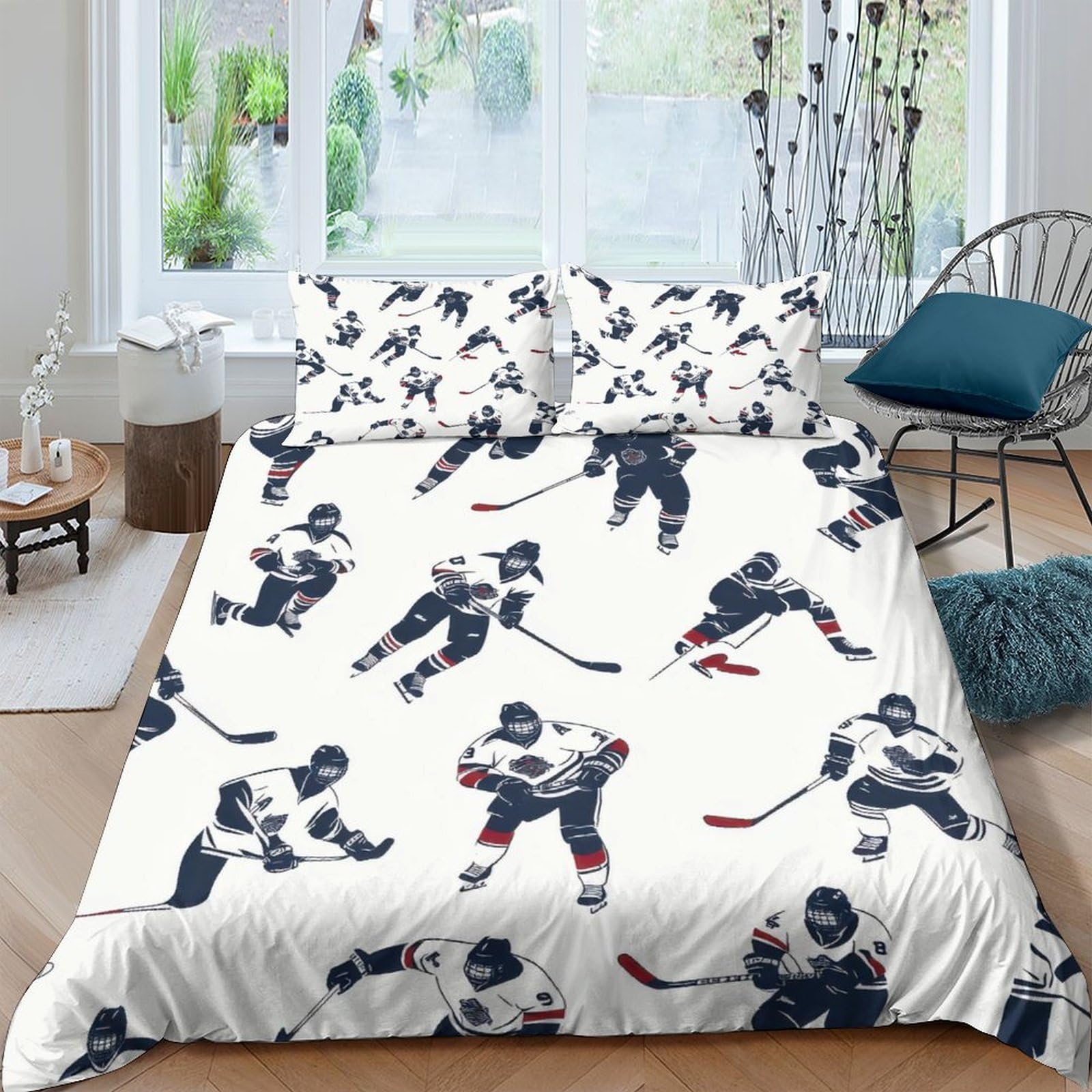 Ctjqhvkz Style-3 3D Printed Ice Hockey Player Fitted Sheet Microfiber Soft Breathable Sports Mattress Cover For Bedroom Dorm Decor Single（135X200cm）