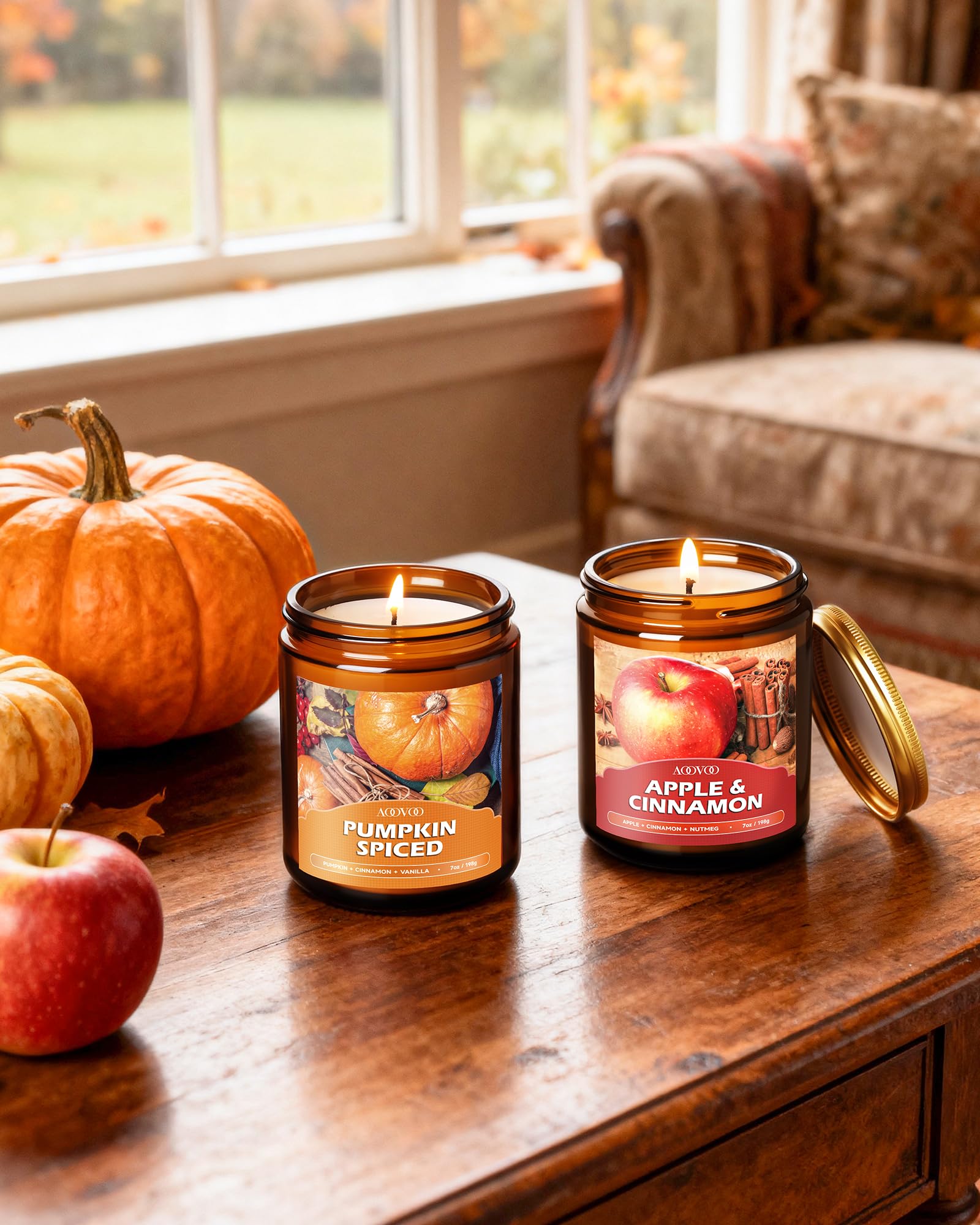 AOOVOO Fall - Juego de 4 velas perfumadas para el hogar, 28 oz, 200 horas de combustión, velas de aromaterapia con cristales, lavanda, jazmín, lirio de agua, pachulí