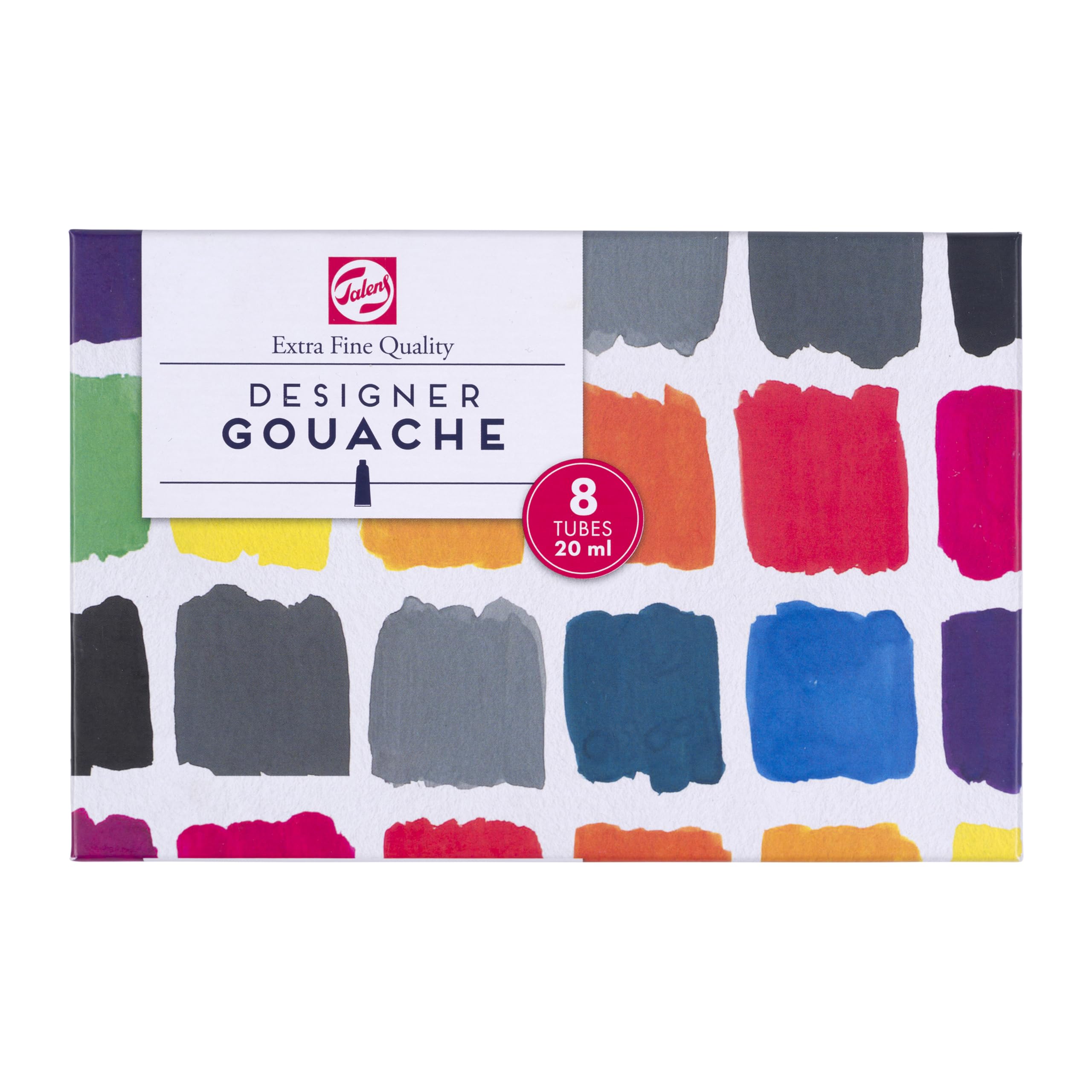 Talens Gouache Qualité Extra Fine - Set de mélange 8 x 20 ml - Finition mate hautement pigmentée - Inclut Blanc, Jaune, Rouge, Bleu, Noir - Idéal pour les Artistes et Designers