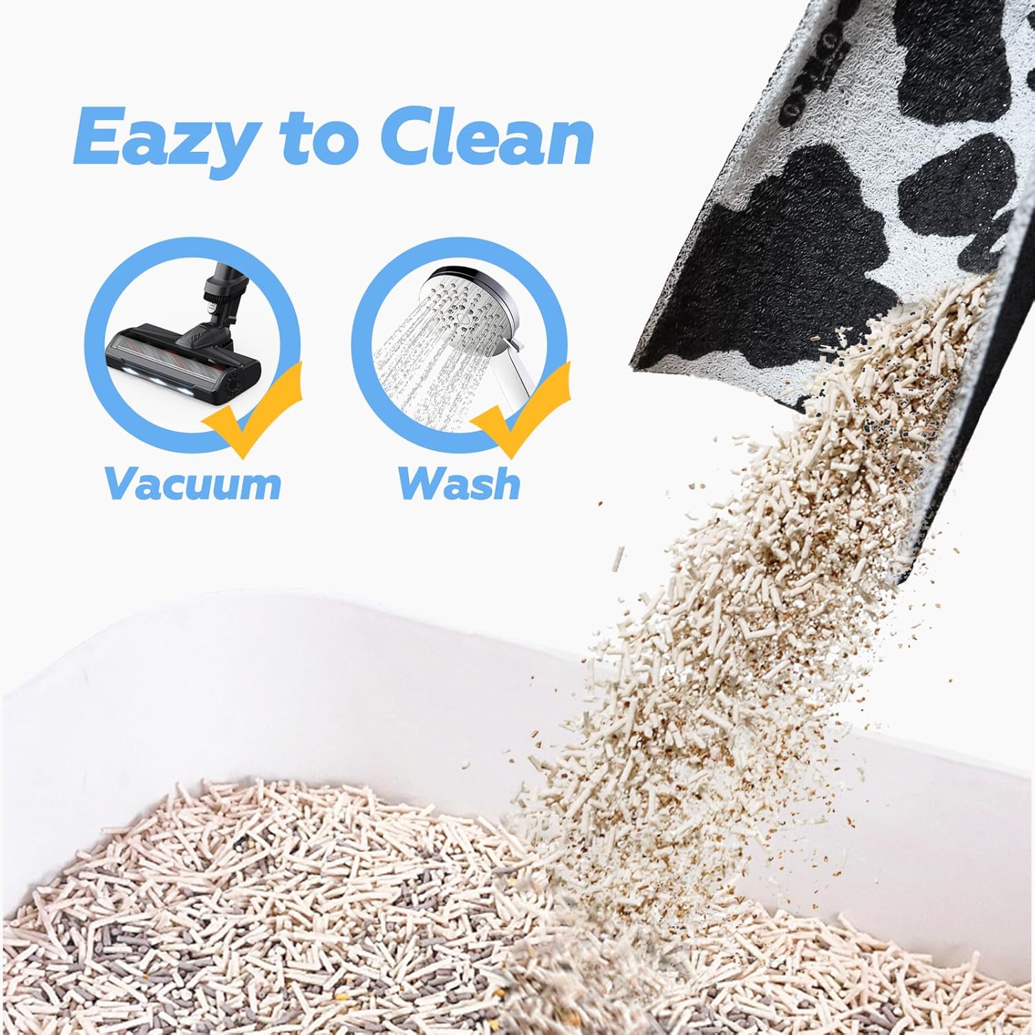 Doro Large Cat Litter Box Mat,Extra Thick in Waterproof Non-Slip Cat Litter Trapping Mat for Floor,Washable & Reusable,Stops Litter Tracking,Modern Cow Pattern. (Vertical Version, 47x23 inch)