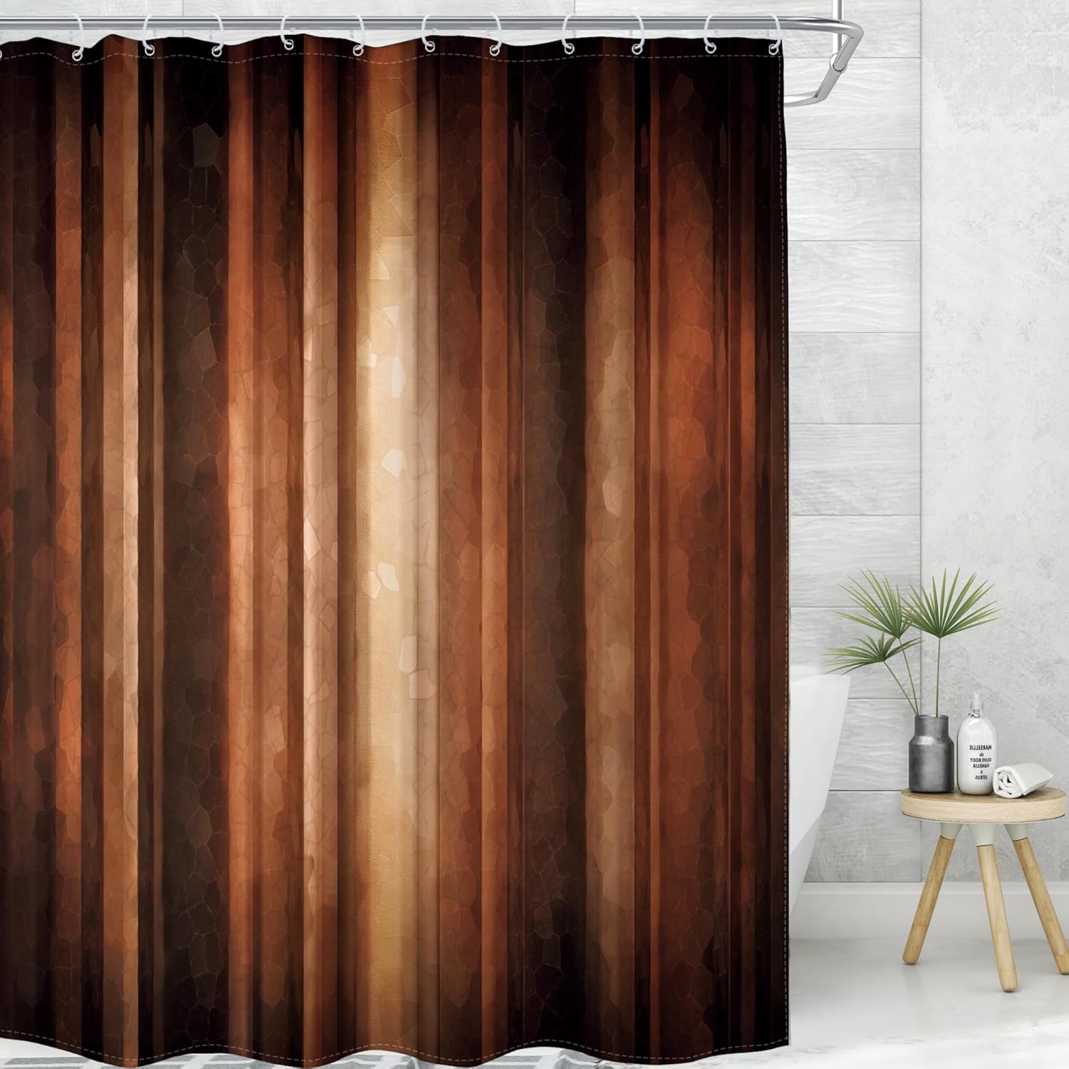 MESHELLY Extra Long Brown Striped Shower Curtain 72Wx96H Vintage Rustic Abstract Farmhouse Tan Bathroom Curtain Earth Tones Aesthetic Bath Curtain Bathroom Accessories Decor with 12 Hook