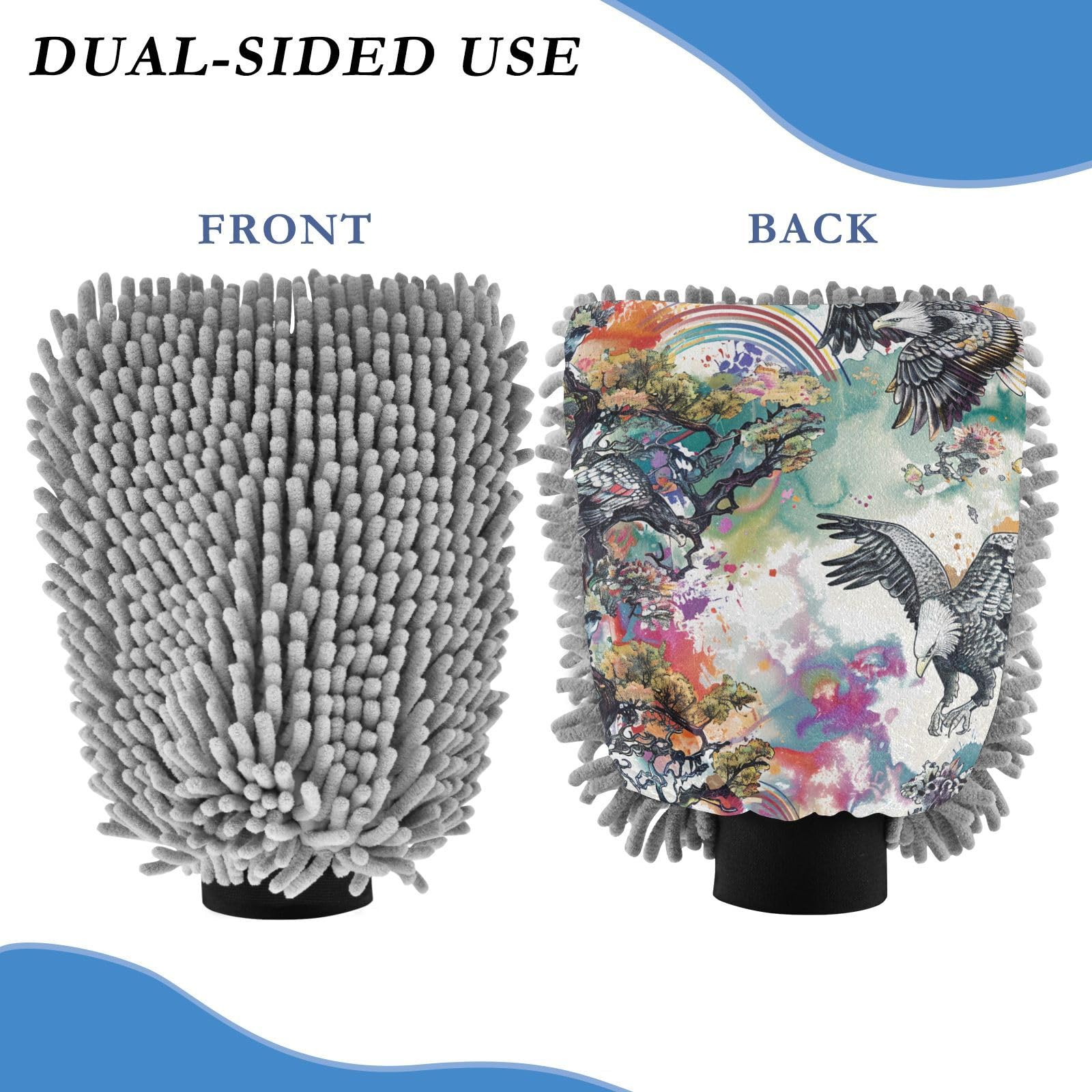 IOACIY Absorbent Microfiber Car Wash Drying Mitts, 2 Pack, Scratch-Free & Lint-Free, Rich Foam, Highly Absorbent, Double Sided, Wash Mitt Perfect for Car Washing, L, Eagle (1)