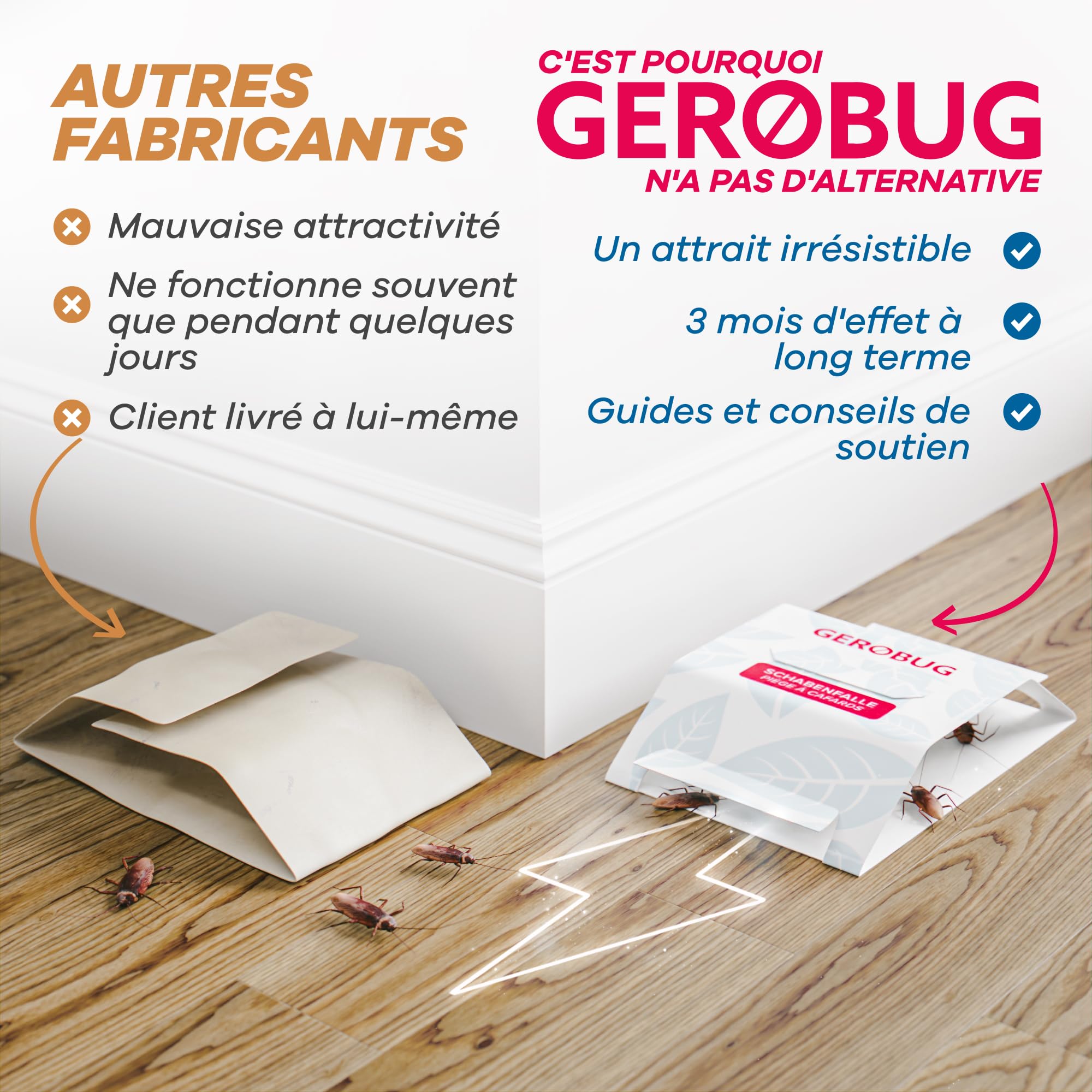 Gerobug Piège à cafards Professionnel 12 pièces - Piège à Colle pour surveiller les cafards