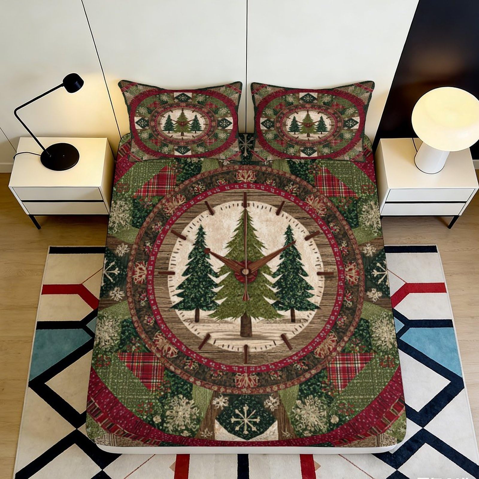 3D Printed Christmas Pine Forest Fitted Sheet Microfiber Soft Bed Cover Woodland Deer Bedroom Decor 90x200x25cm