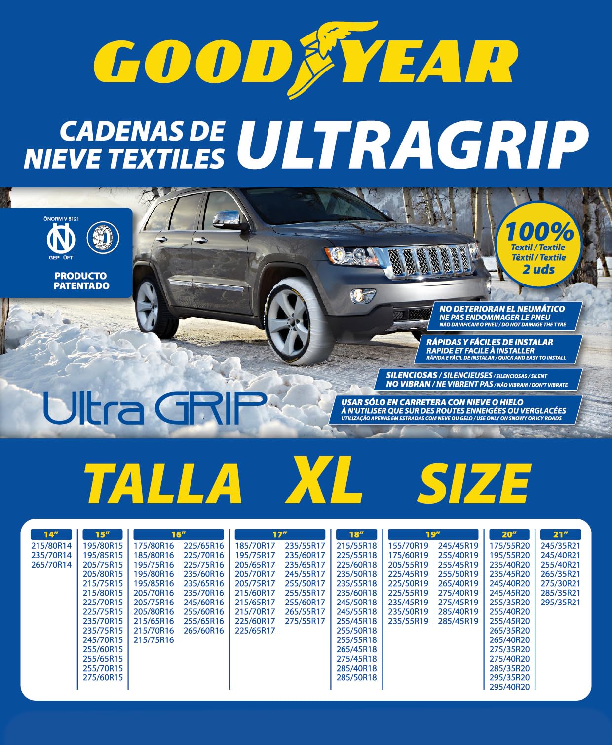 Goodyear Jeu de 2 Chaînes à Neige en Textile pour Voitures Goodyear Ultra GRIP Taille XL
