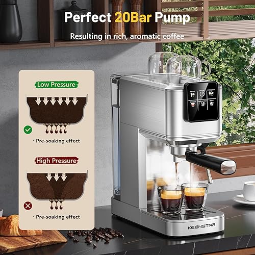 Miniatura 2 de KEENSTAR Máquina de café expreso de 20 bar con infusión fría caliente y rápida, cafetera de acero inoxidable, cafetera de café expreso con espumador