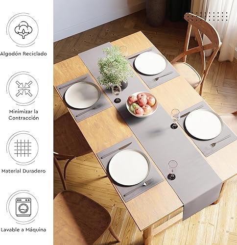 Vista 35 de Encasa XO Camino de mesa de comedor de 13 x 98 pulgadas Algodón acanalado fino teñido con hilo Rojo sólido para mesa de comedor, decoración