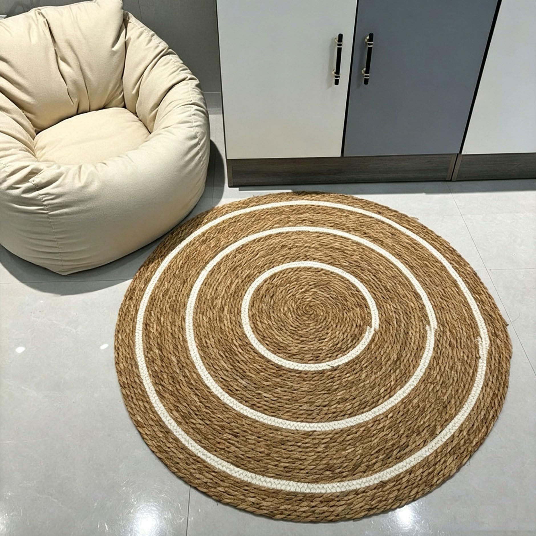 Tappeto Rotondo in Juta - Tessuto a Mano e Intrecciato in Fibra Naturale