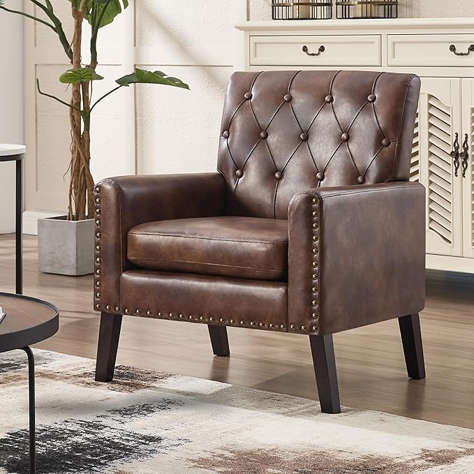 Sillón Acogedor Tapizado Cuero Sintético Marrón miniatura 3