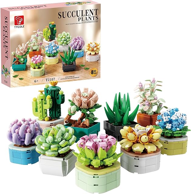 TYCOLE Tiny Flowers Succulents Artificial Plant Set-Creative Botanical Building Block 9 in 1 Toy, Botanical Collection for Office&Home Decor,Christmas Birthday Gift for Adults and Kids 8-12(832 PCS)