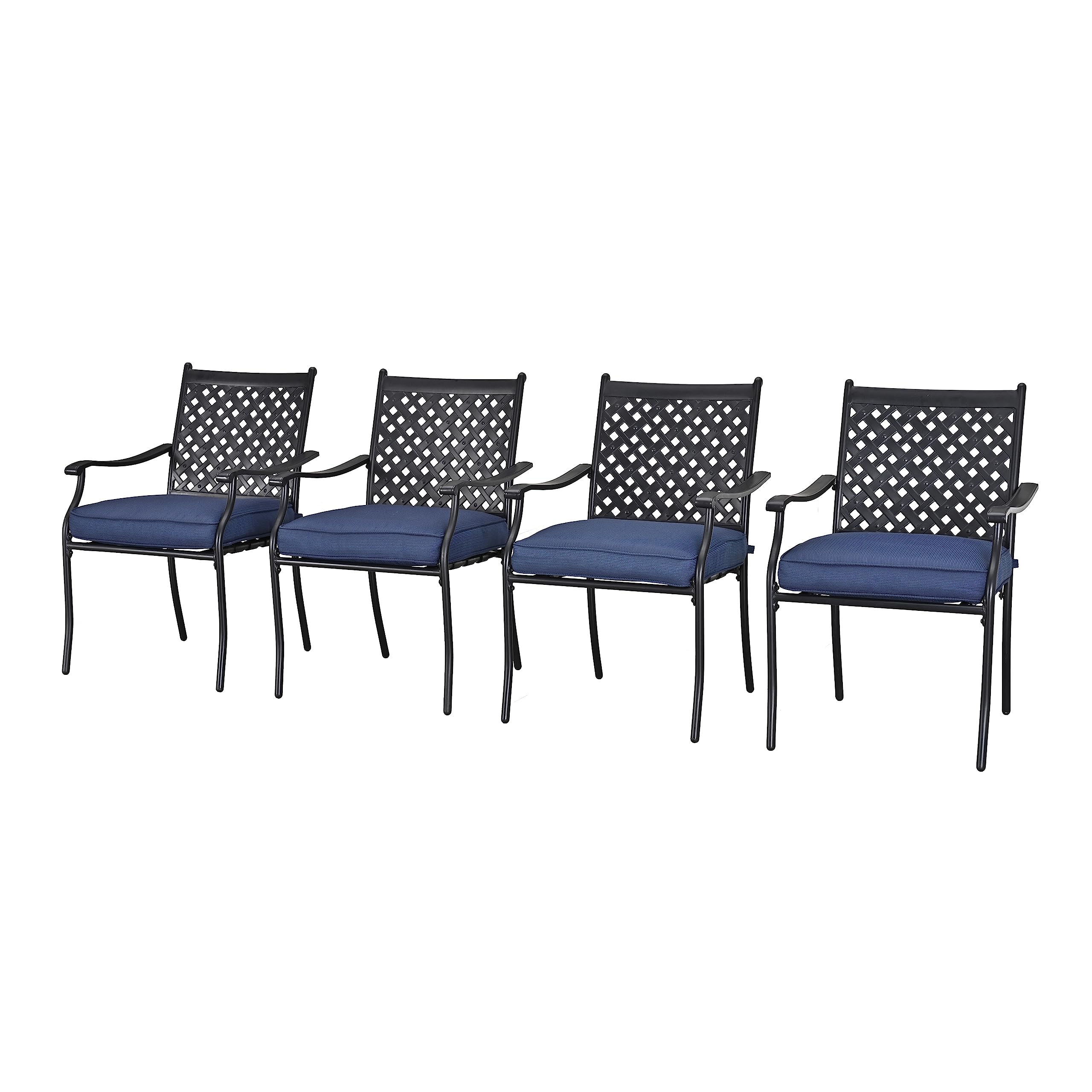 LOKATSE HOME 4 Piece Patio Dining Chairs Outdoor with Seat Cushion, Cast Aluminum Lattice Weave Design, Blue