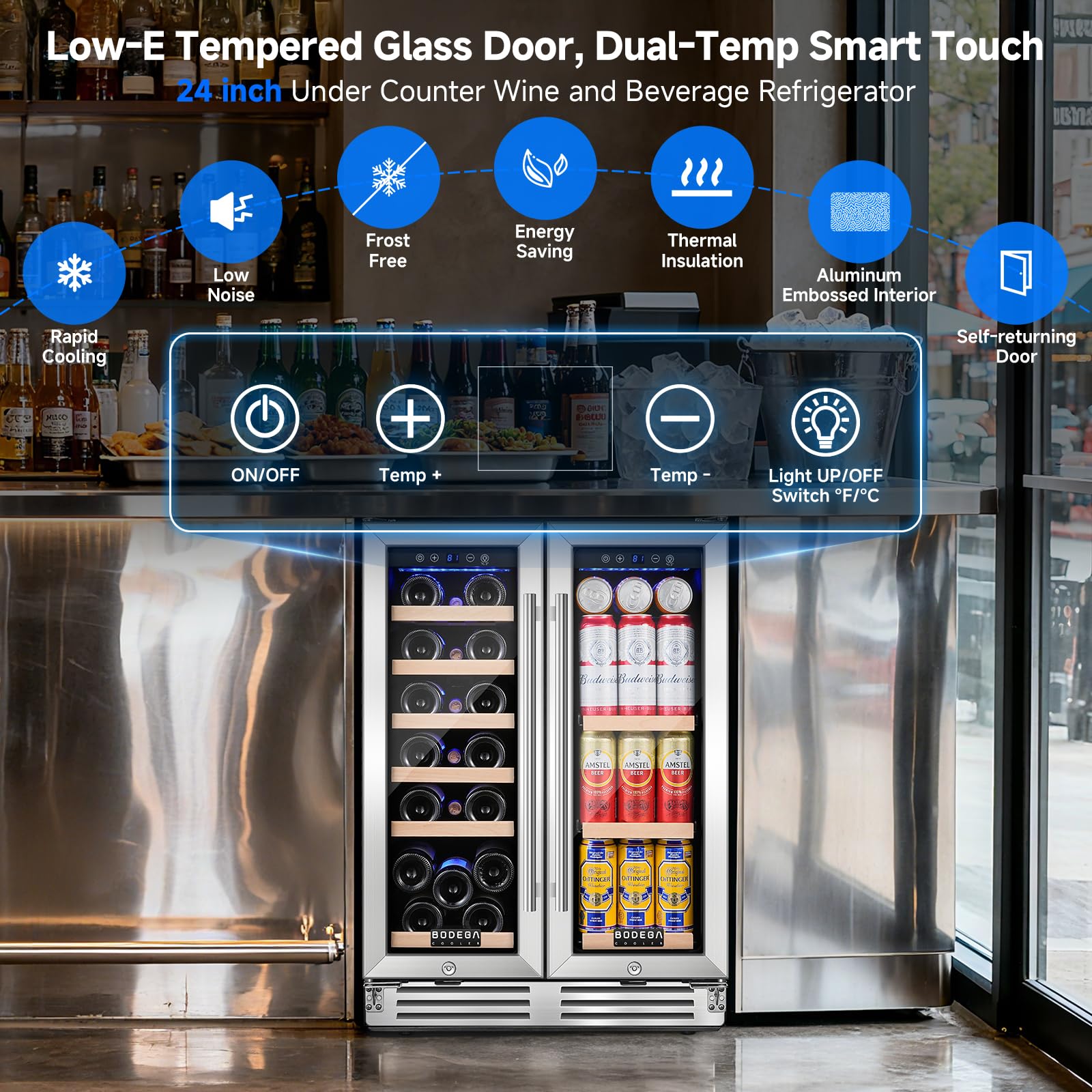 Bodegacooler Wine And Beverage Refrigerator, 24 Inch Dual Zone Wine Fridge, Holds 20 Bottles And 74 Count, French Doors, Under-Counter Or Freestanding Wine Cooler, Beverage Fridge With Tempered Glass on Fridge.com - View 5