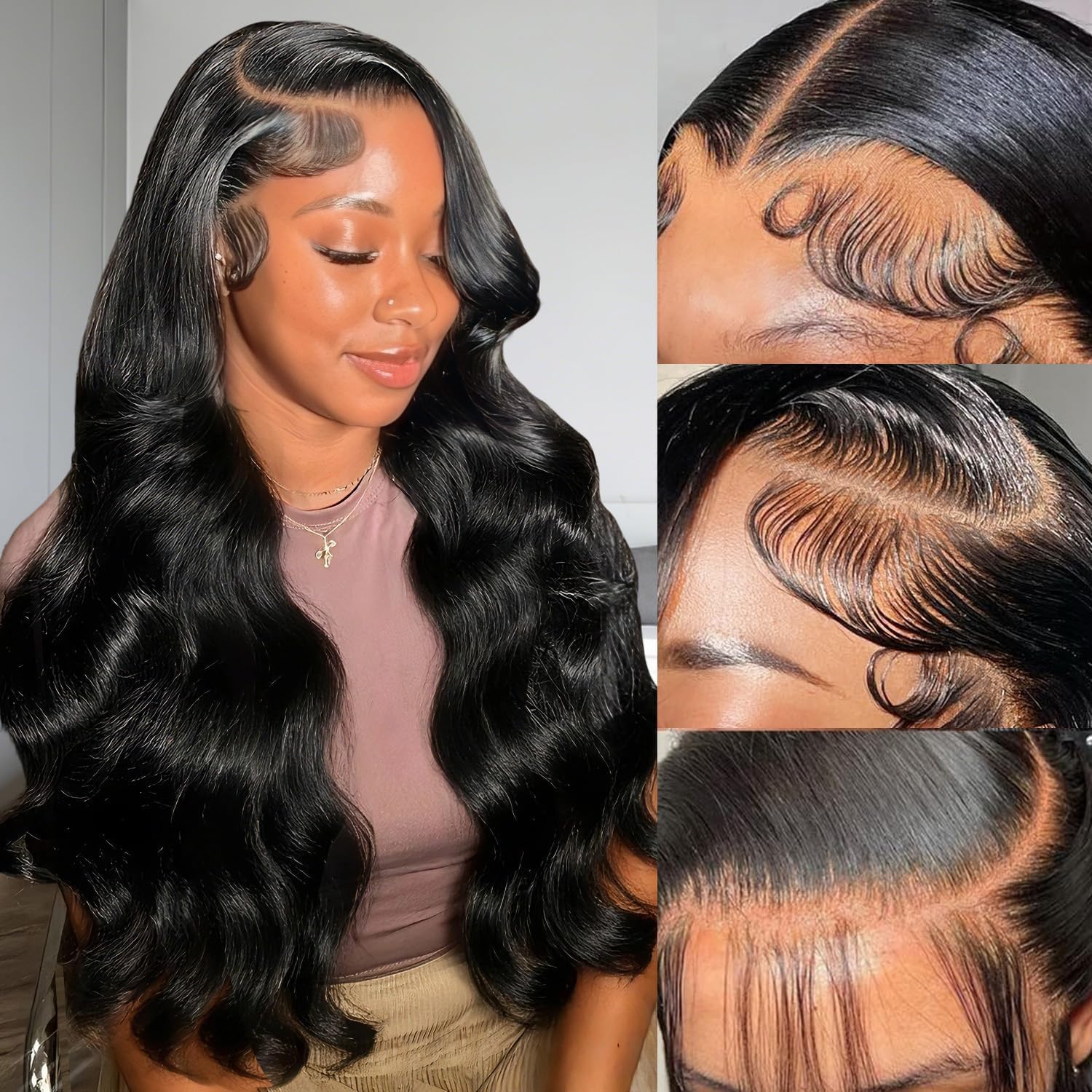 13x6 Lace Front Wigs Human Hair 24 Inch 200 Density Body Wave HD Transparent Lace Frontal Wig Pre Plucked Glueless Brazilian Virgin Hair Natural Black