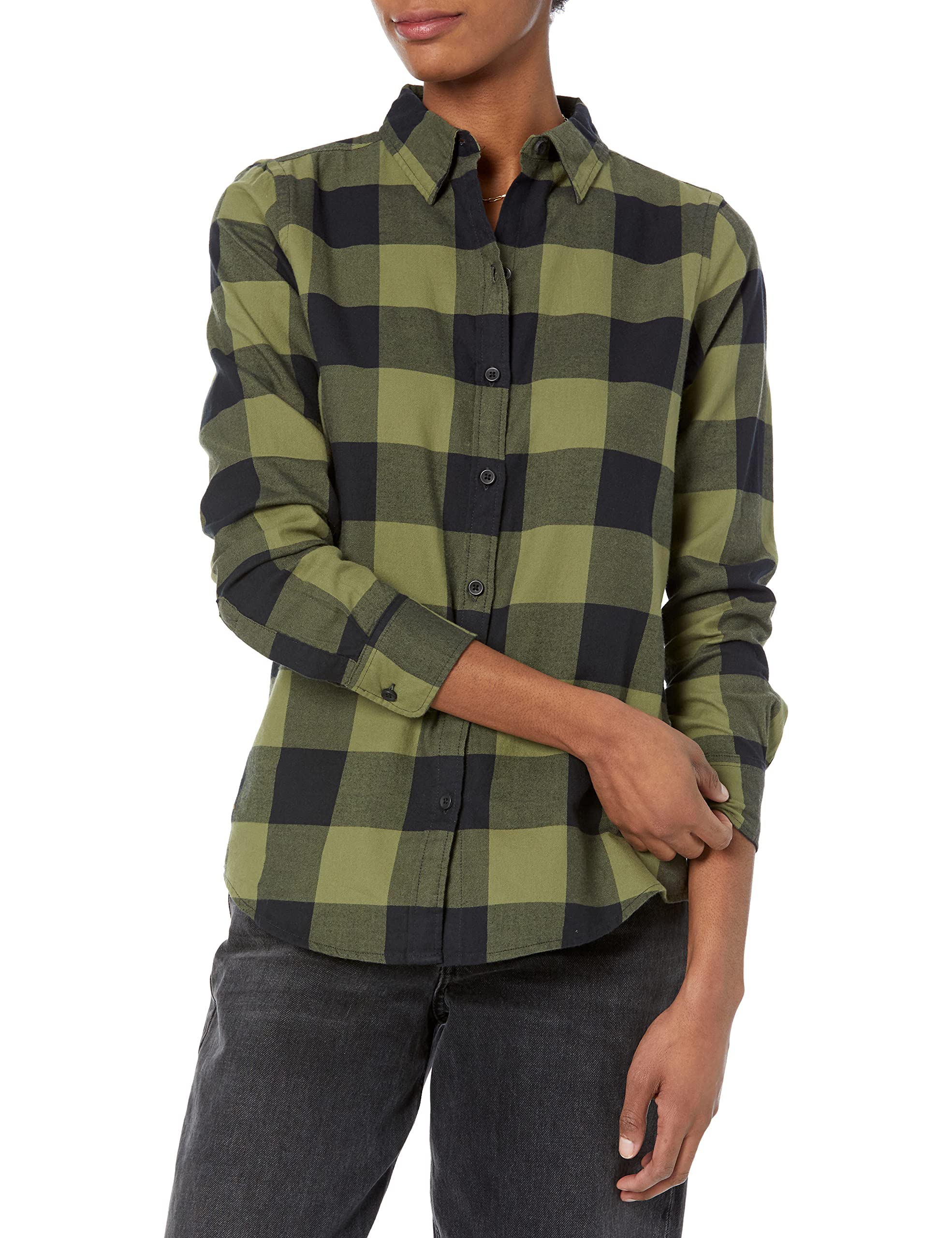 Amazon Essentials Women's Regular-Fit Long-Sleeve Lightweight Cotton Brushed Flannel Shirt