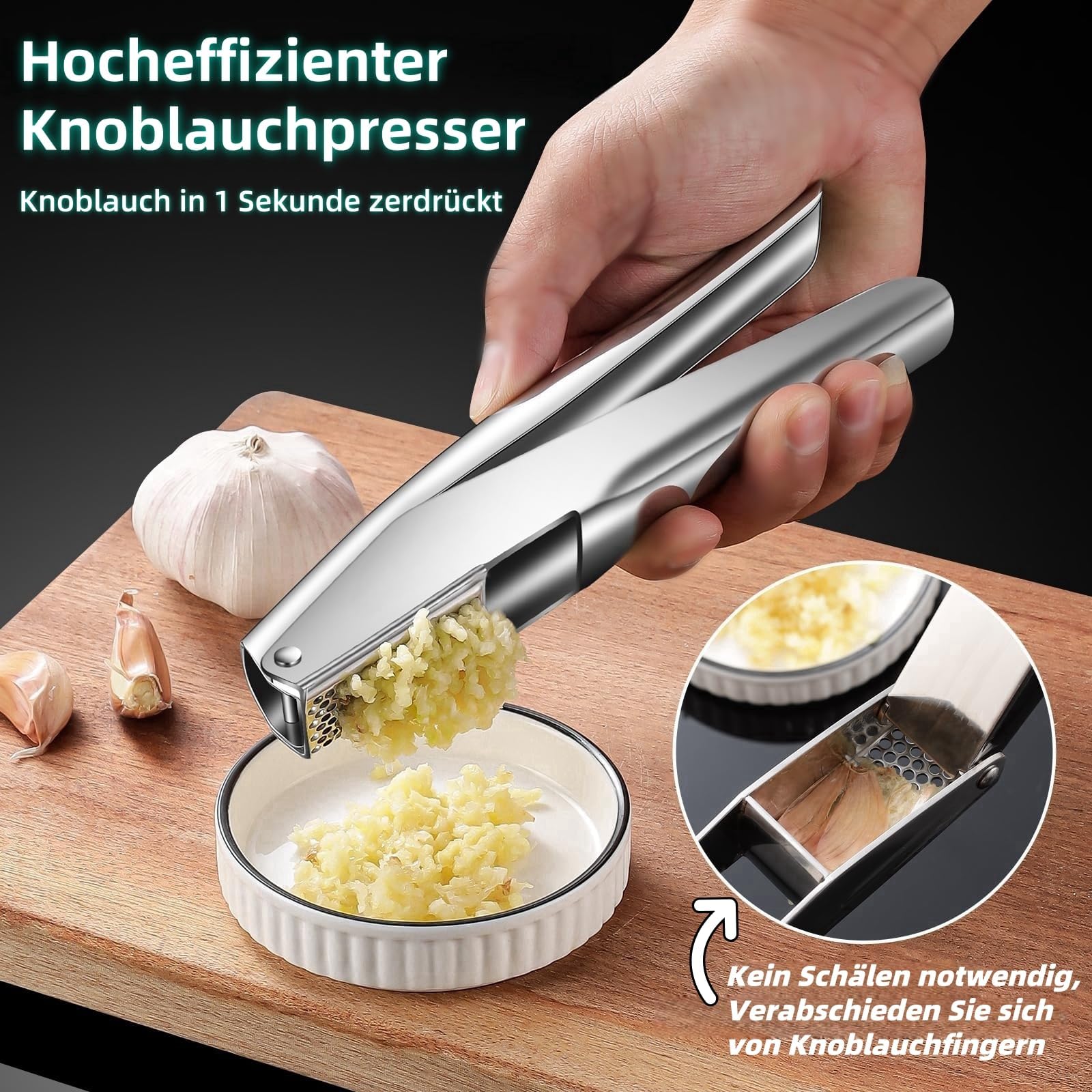 Knoflookpers set met siliconen knoflookschiller en reinigingsborstel voor fijngehakte knoflook gember