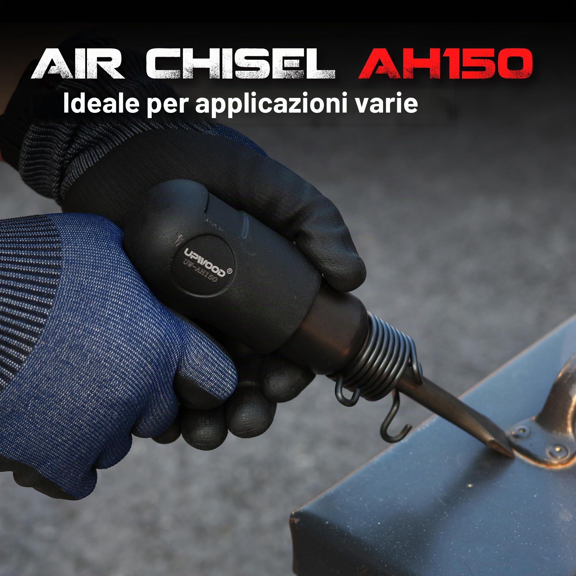 UW-AH150 Kit di martello pneumatico a canna corta con fermo a cambio rapido e 4 scalpelli, corsa 1-5/8 di pollice, 4500 BPM, peso ridotto