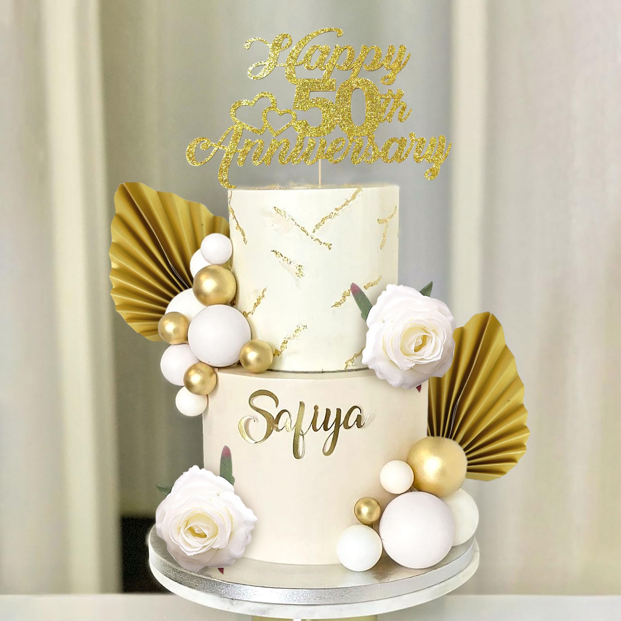 LaVenty Glitter Happy 50th Anniversary Cake Topper 50 Golden Years Cake Topper 50th Wedding Anniversary Decorations - Image 4