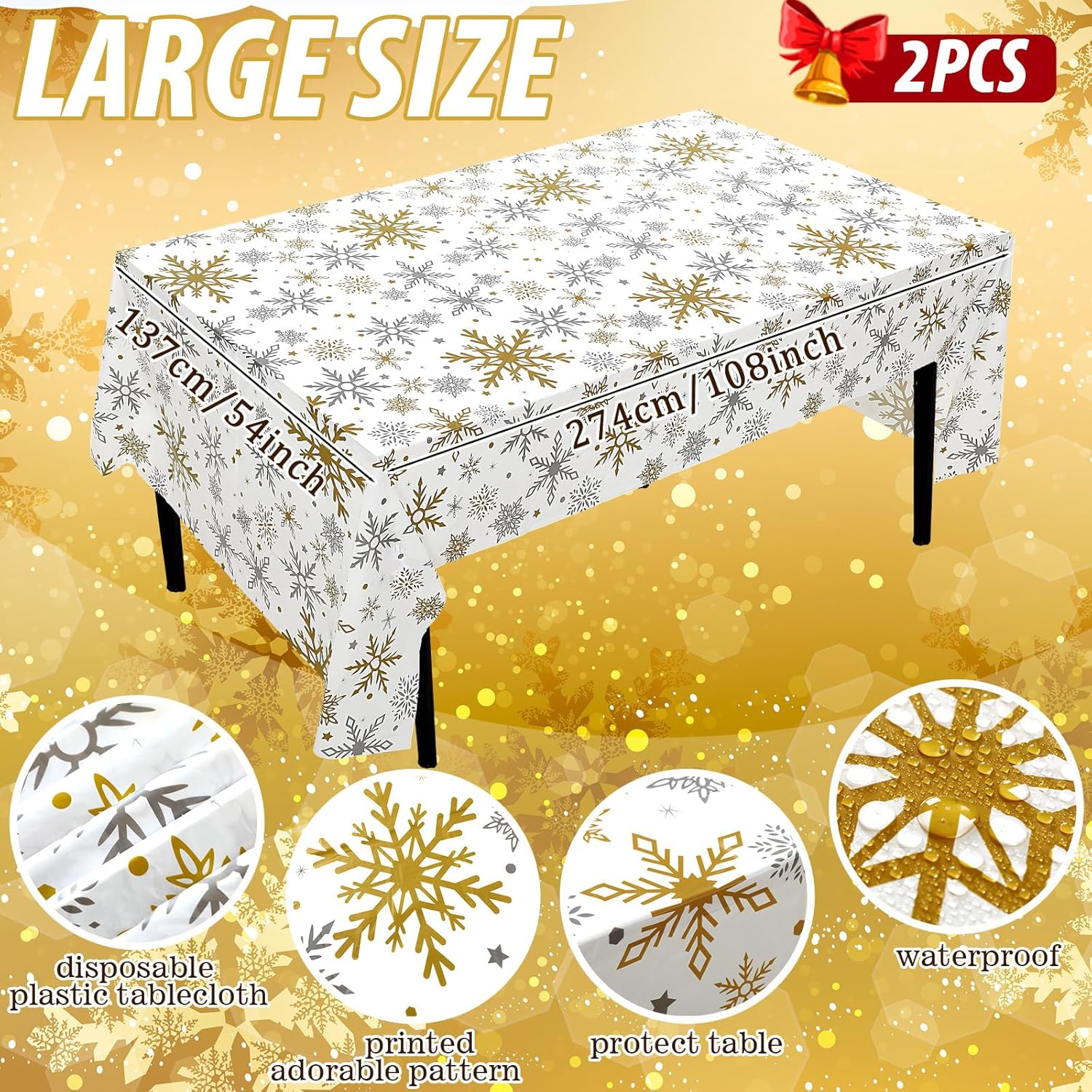 Dandat 402 Pcs Christmas Plates and Napkins Party Supplies Disposable Christmas Table Dinnerware Set Party Plates Napkins Cups Tablecloth for Holiday Xmas(Silver Gold,Snowflake)