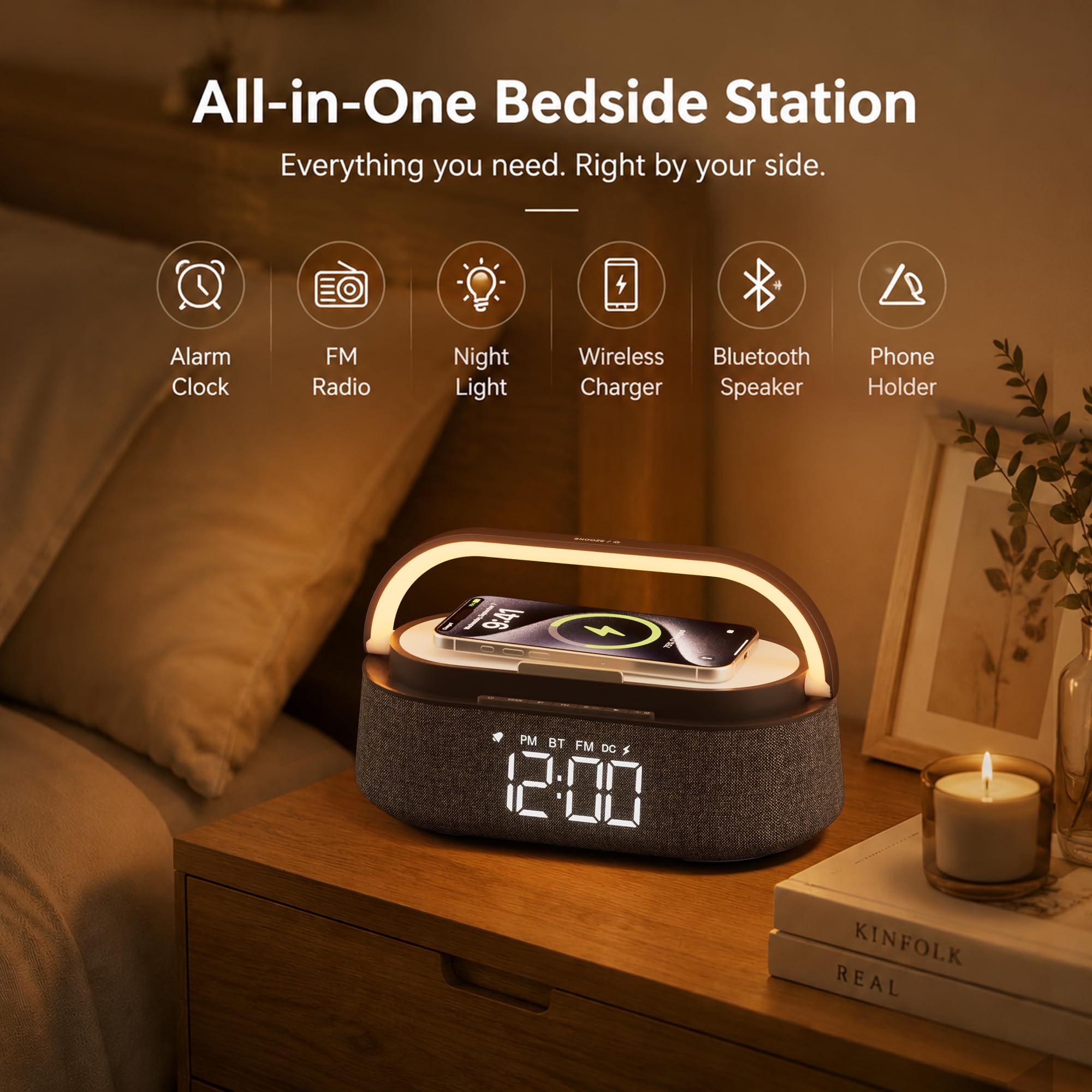 COLSUR Radio Réveil Digital avec Chargement sans Fil avec Lampe