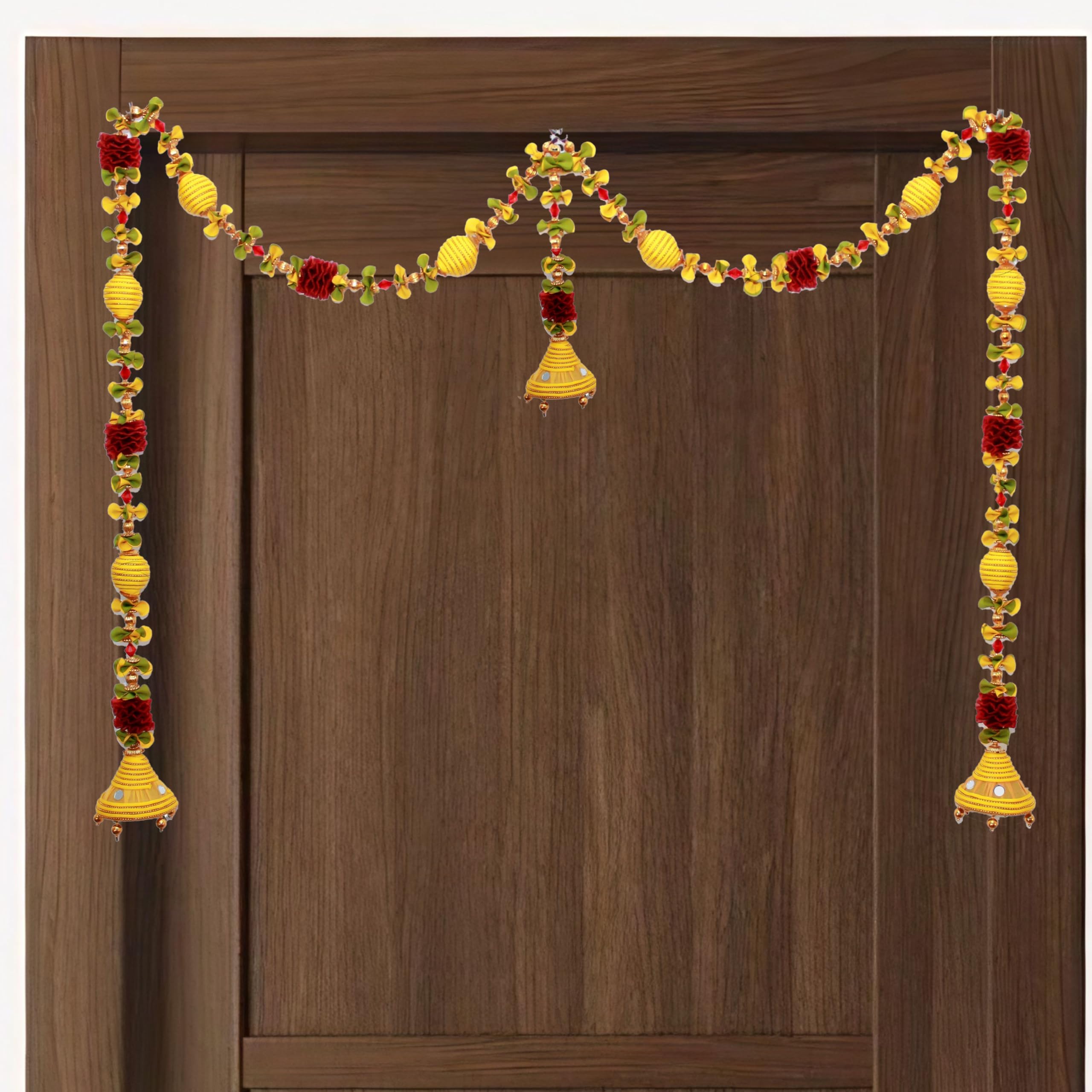 Daedal crafters Jumka Doorway Flower toran/Hanging Golden Yellow Toran for Main Door Entrance, Reusable Thoran for Mandir & Living Room Décor, Bandarwal for Festival Decoration (20x42 inch)