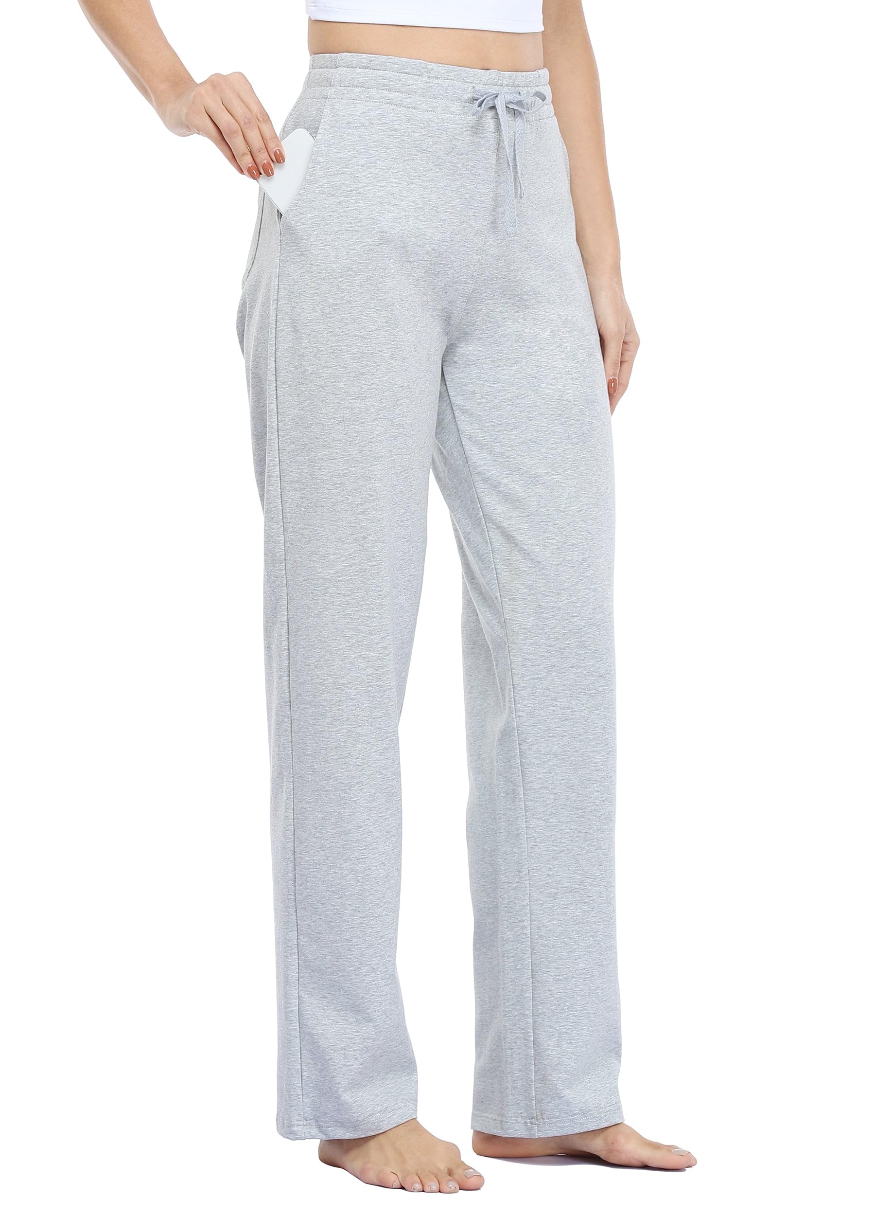 WILLIT Jogginghose Damen Baumwolle Trainingshose Lang Freizeithose Sporthose Yogahose gerades Bein Sport Lounge Sweatpants Kordelzug mit Taschen