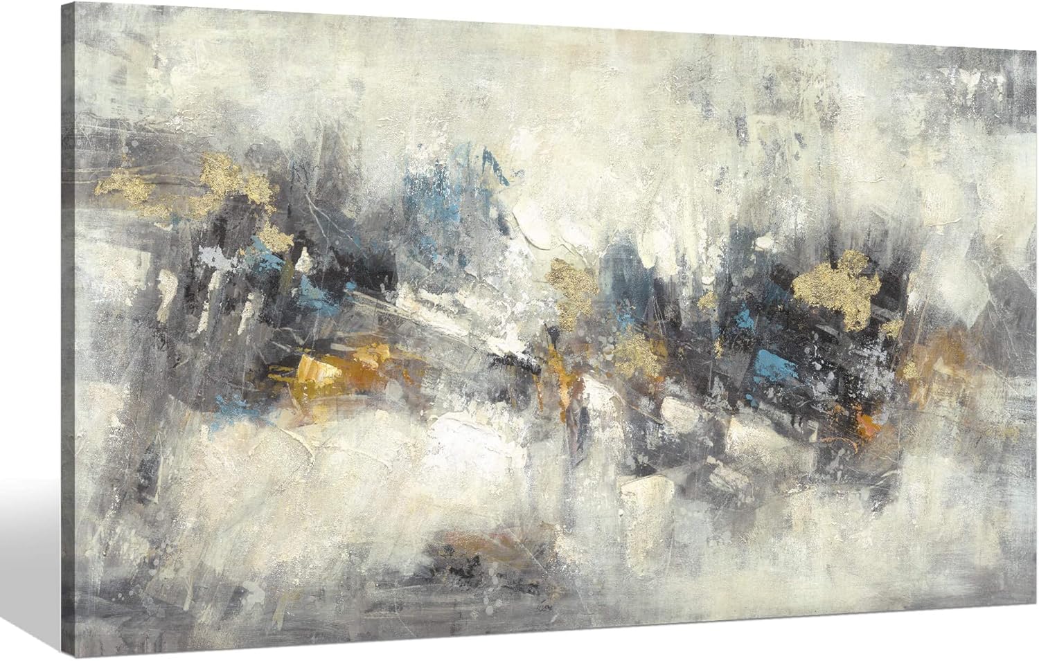 Sea Whisper Grey Abstract Canvas Wall Art: Bedroom Modern Heavy Texture Painting Gold Foils Picture Colorful Artwork for Living Room Decor(20x40)