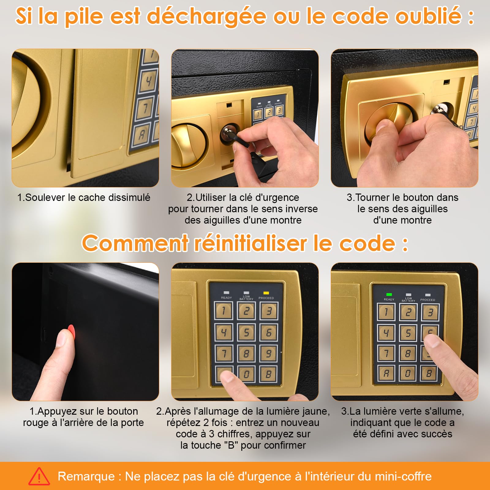Petit Coffre Fort à Code,Coffre Fort électronique,Coffre-Fort Mural électronique,Coffre Fort Anti Feu et Clés,Acier Mini Coffre,pour Maison, Bureau, Hôtel, 31 x 20 x 20cm