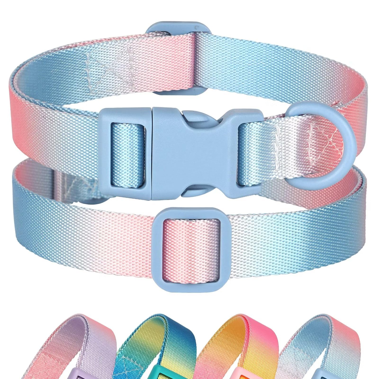 Didog Adjustable Dog Collars for Medium Dogs, Smooth & Lightweight Nylon Cute Blue Dog Collars with Safety Quick-Release Buckle for Boy & Girl Dogs, Blue, M