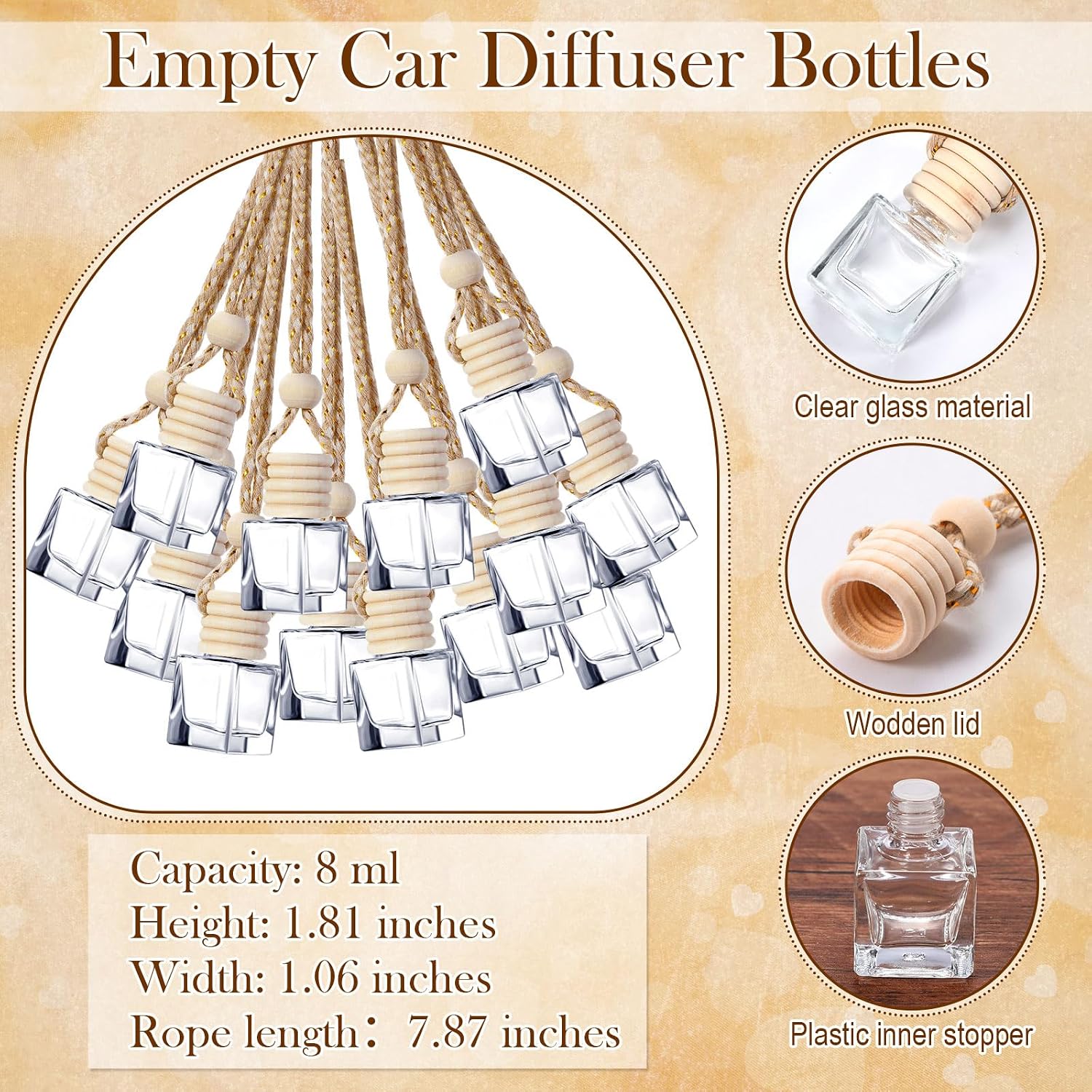 DaisyInner 100 Sets Car Diffuser Bottles Bulk Hanging Freshener, Square