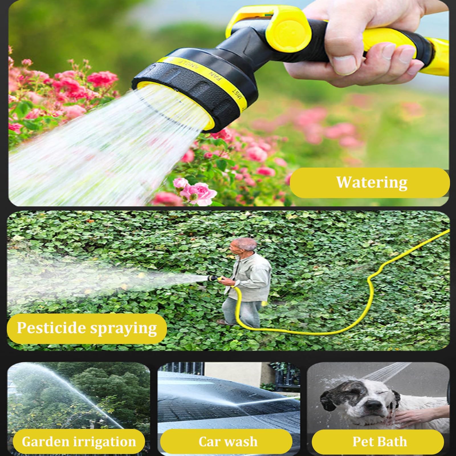 Carrete de manguera con soporte almacenamiento integrado tuberías agua boquilla pulverización ajustable 10 modos mango compacto portátil manguera retráctil riego lavado autos baño mascotas(20m)