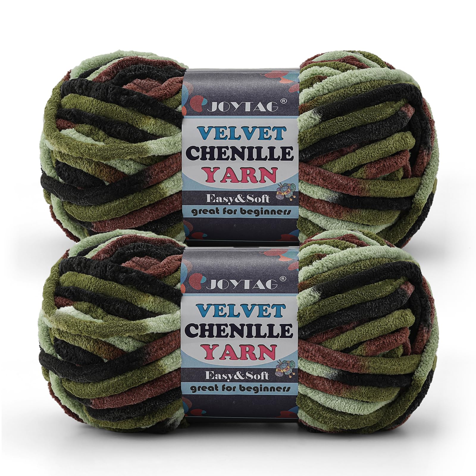 2 Pack Chunky Chenille Yarn for Crocheting and Knitting Beginners,Thick Bulky Plush Fluffy Velvet Soft Baby Blanket Crochet Chenille Yarn for Crocheting Blankets/Amigurumi/DIY Crafts(Camouflage