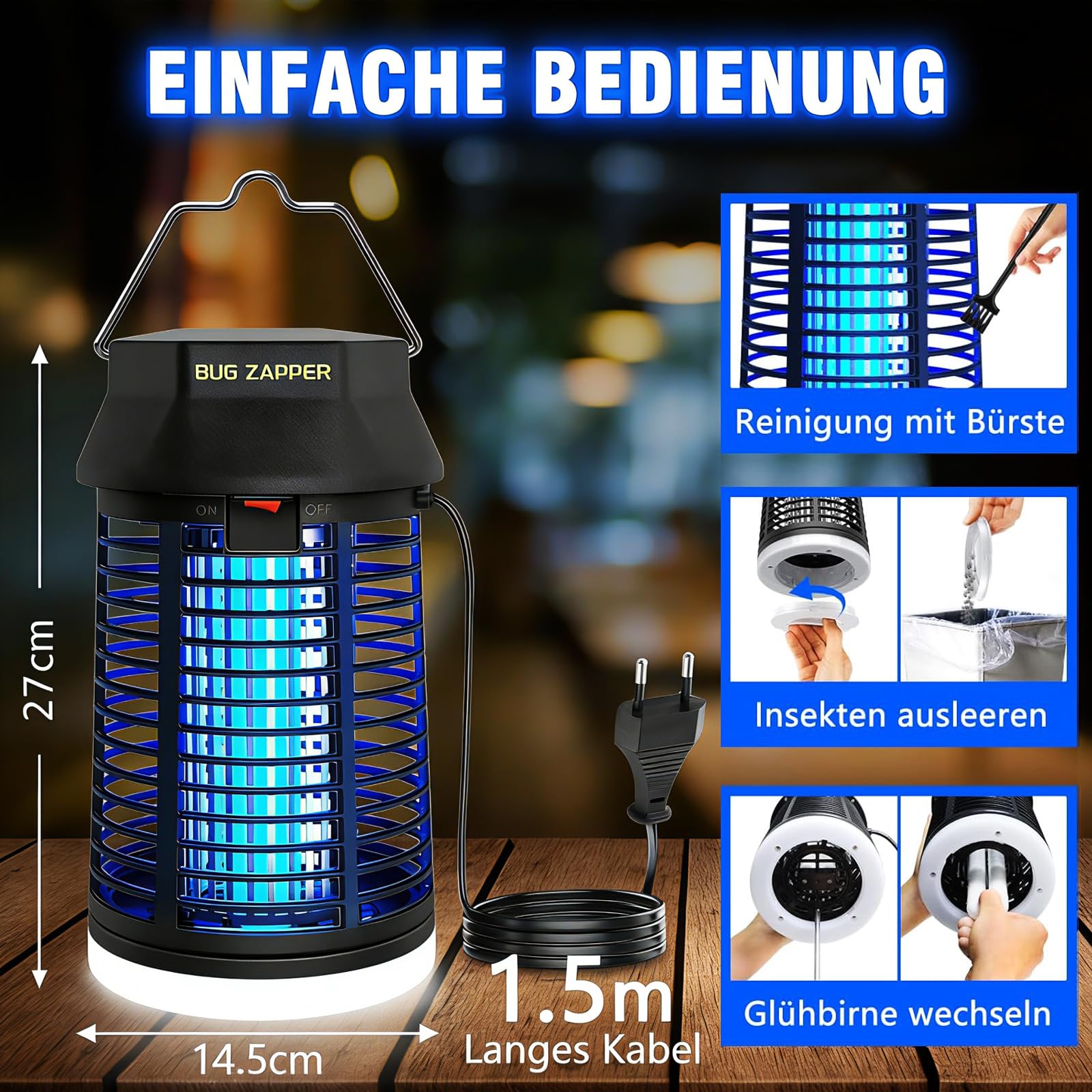 Insektenvernichter Elektrisch, 4200V Mückenlampe Mit LED-Licht, Wasserdicht Fliegenfalle Elektrisch Mosquito Killer, Anti Mücken Lampe für Innen Outdoor Schlafzimmer Haus Patio Hinterhof