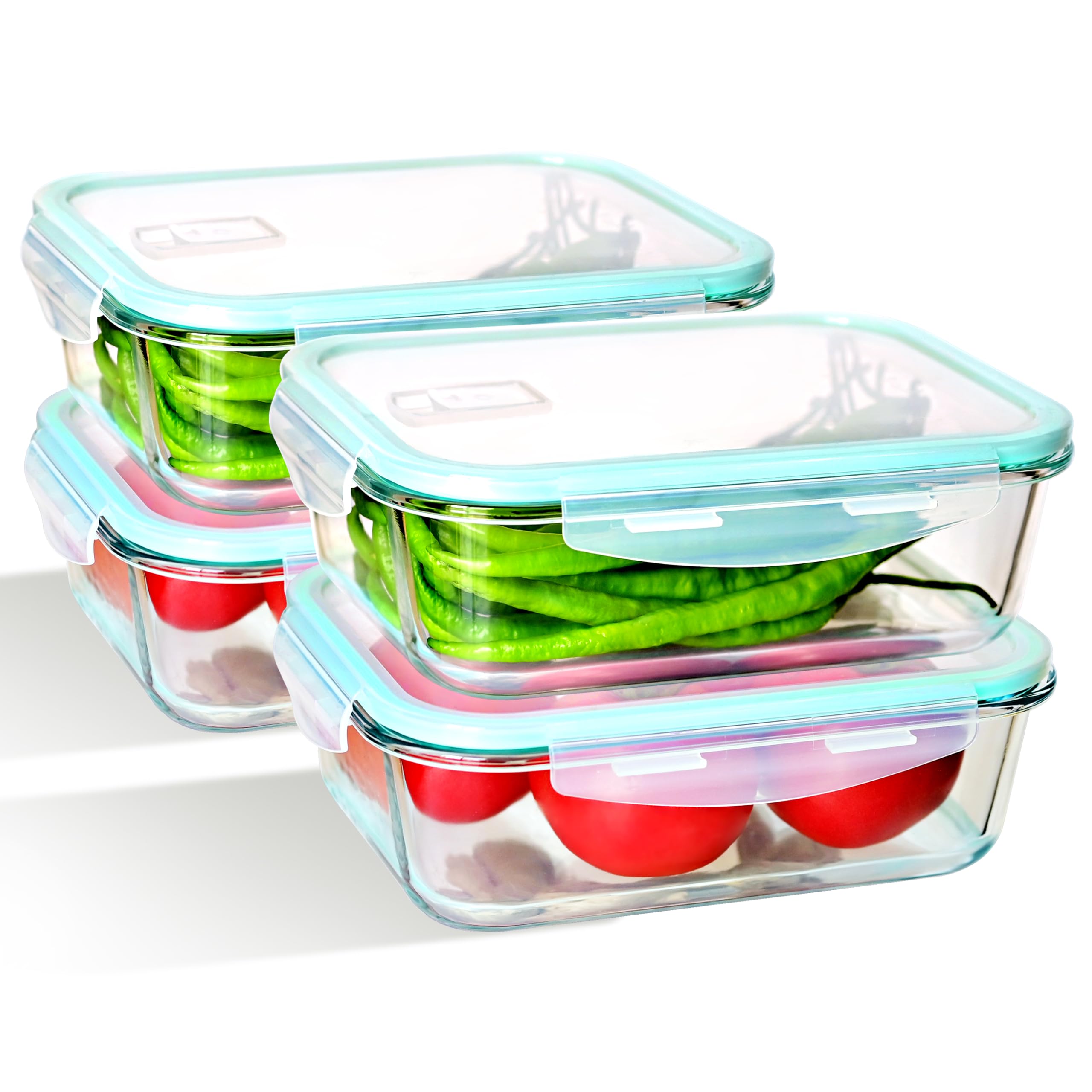 Hcrvvi 4pcs 2260ml Glass Containers With Lids Set, BPA Free, Food Storage, Storage Containers With Lids Airtight & Leakproof Glass Container With Lid - and 1 Cleaning Sponges โ image 1